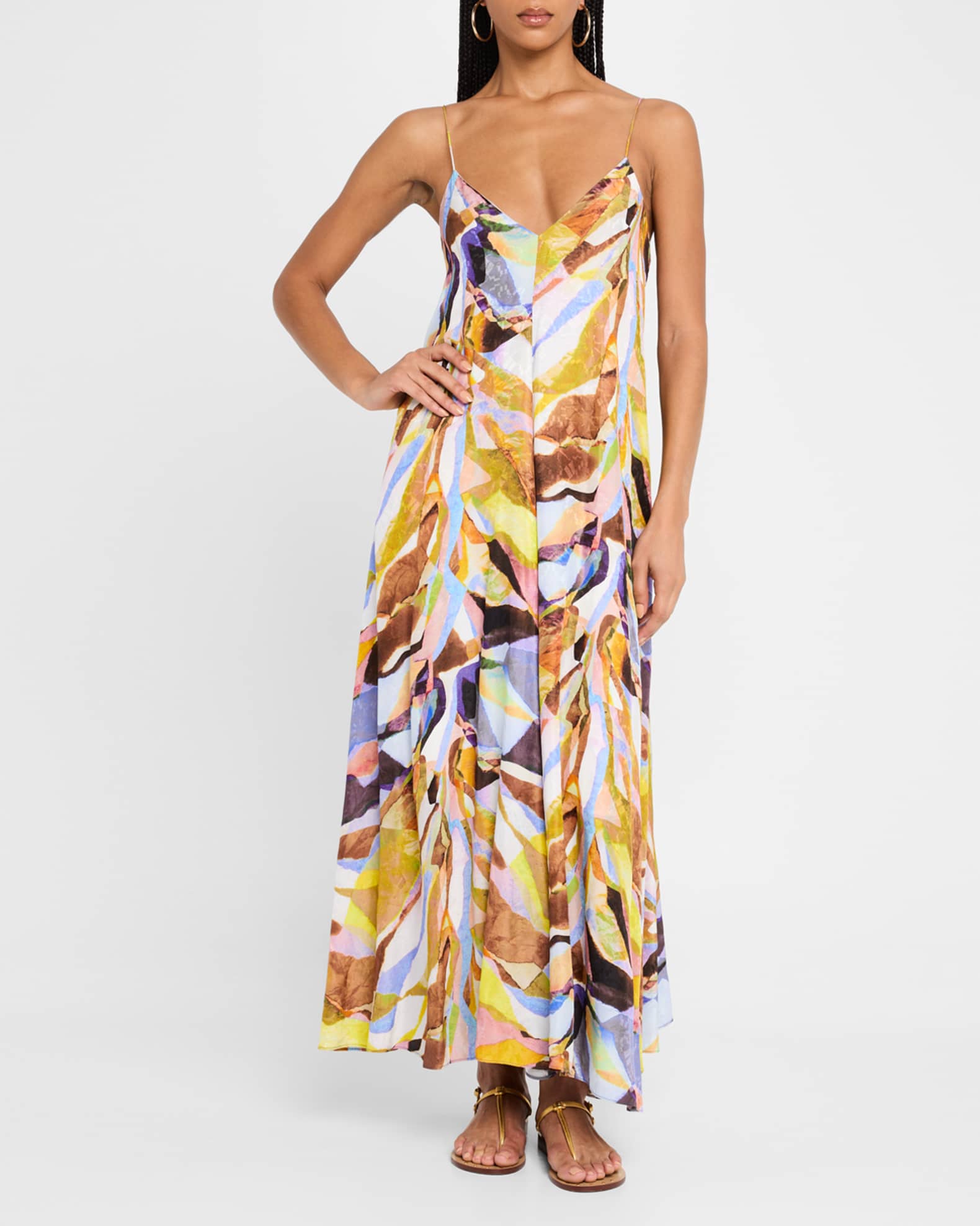 Levine Sleeveless Silk Jacquard Maxi Dress