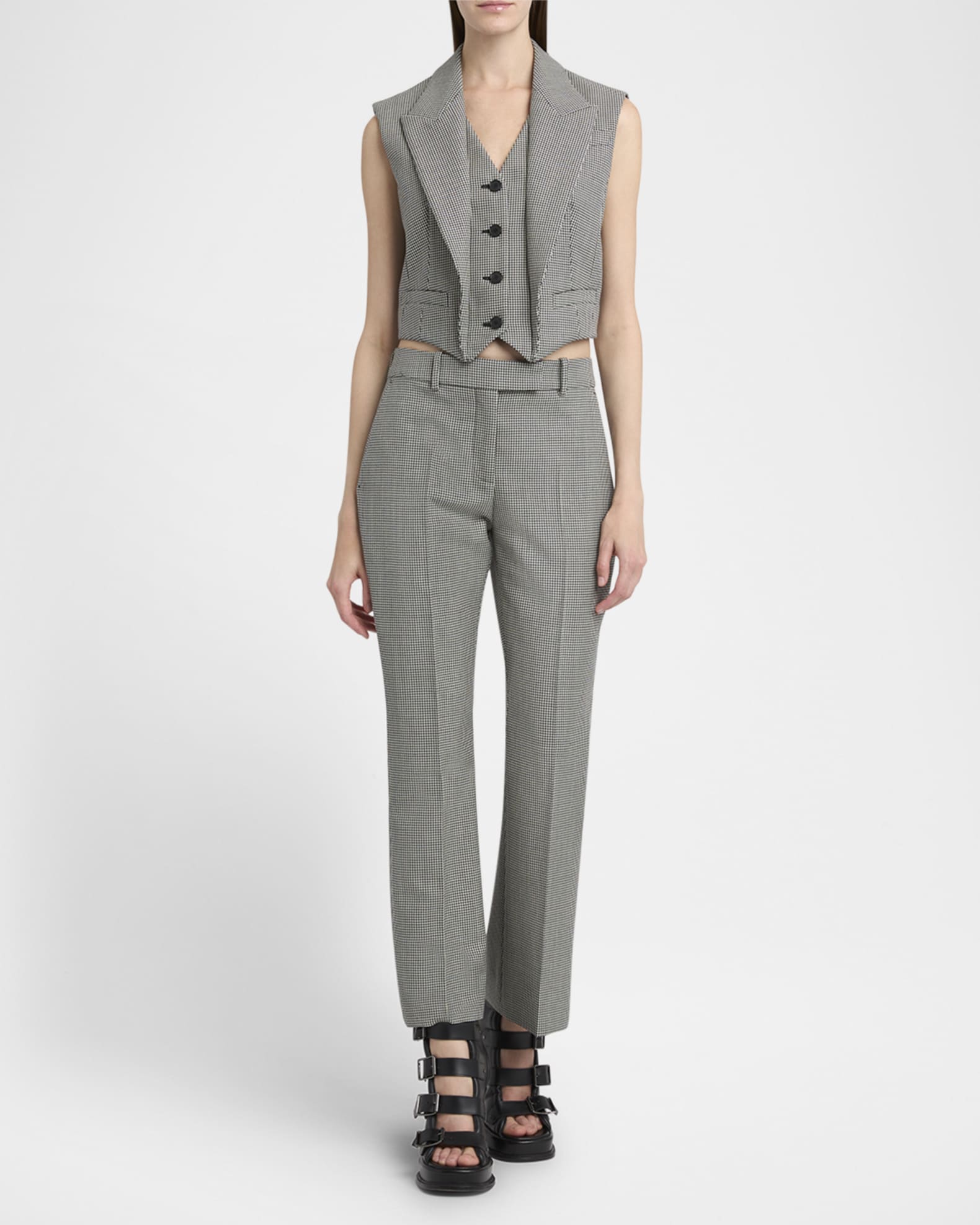 Upturned Lapel Single-Breasted Houndstooth Vest 1