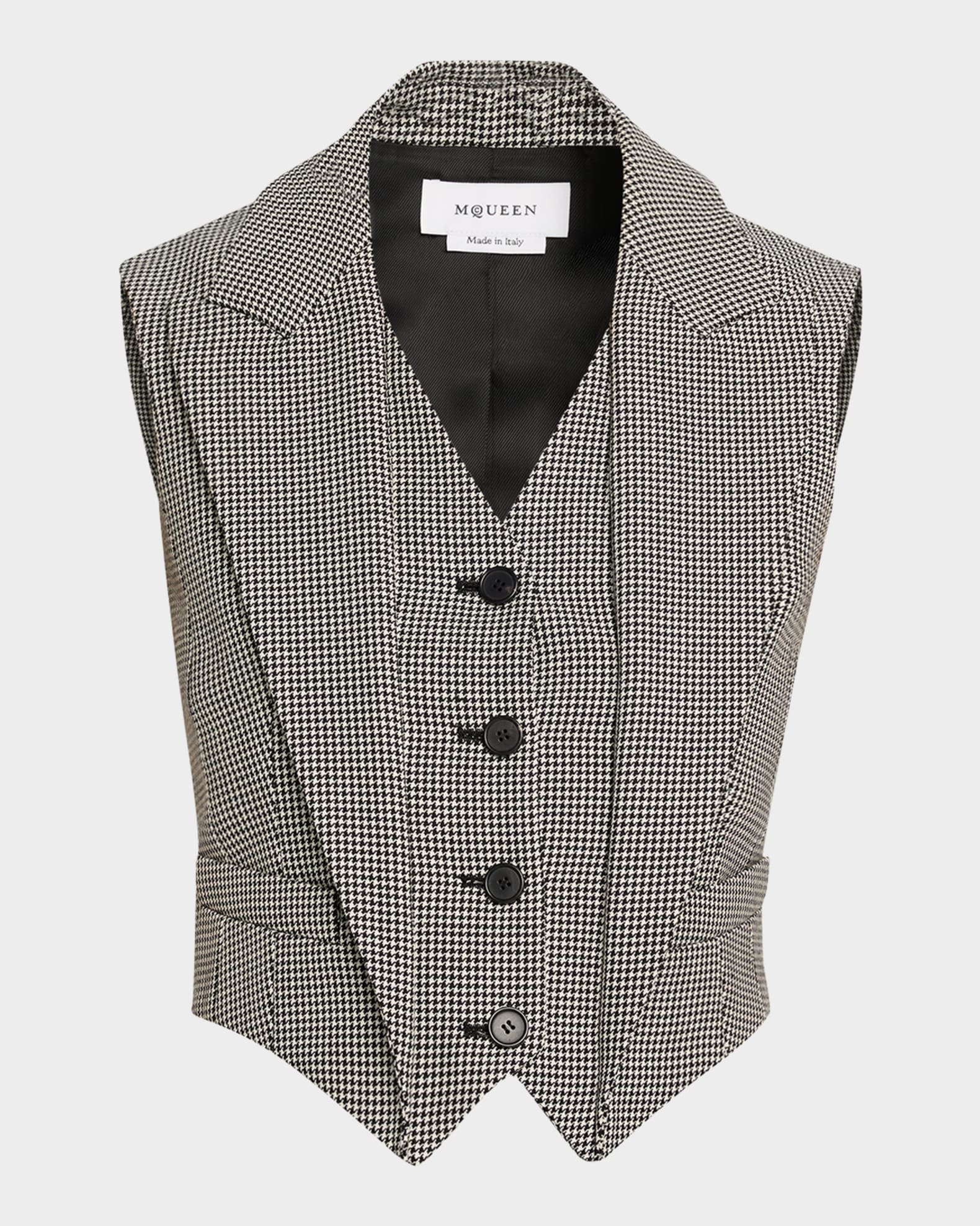 Upturned Lapel Single-Breasted Houndstooth Vest 0