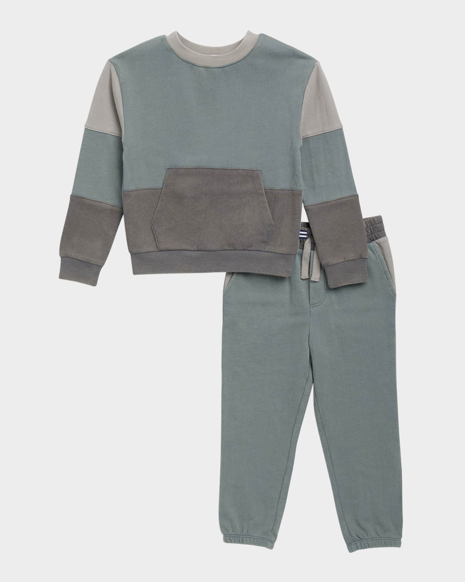 Boy's Washed Colorblock Sweatshirt & Joggers Set 0