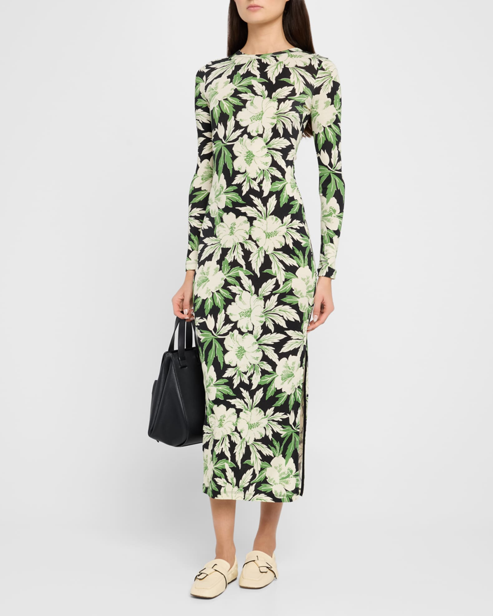 ワンピース Loewe Floral Print Ribbed Jersey Dress LOEWE Ribbed floral-print silk and cotton-blend jersey midi