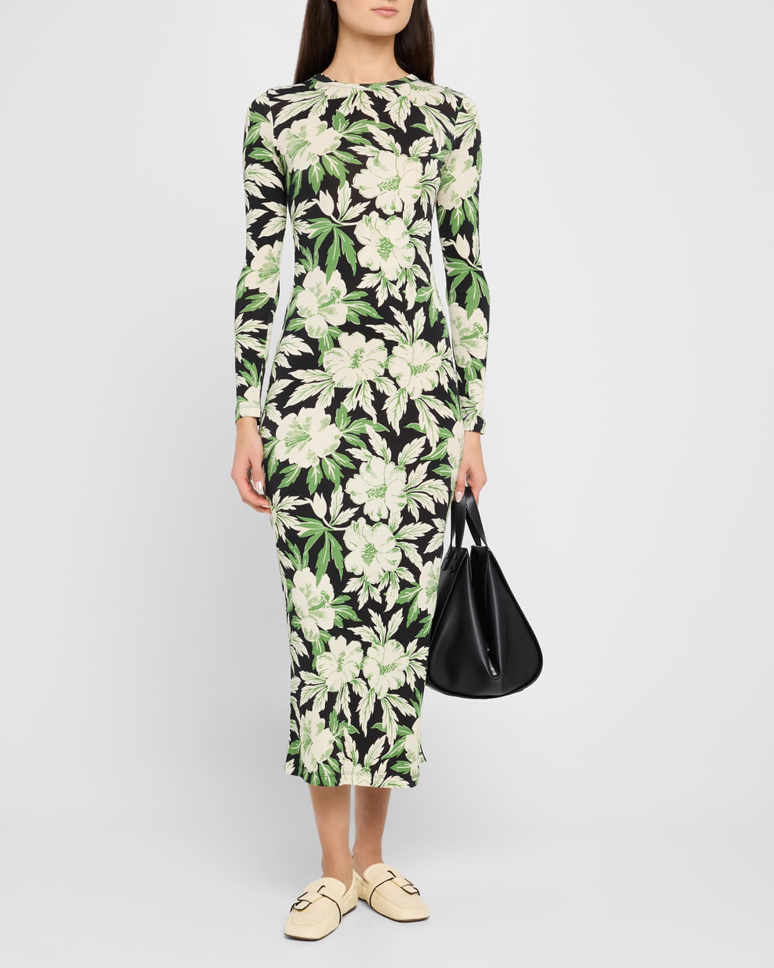 ワンピース Loewe Loewe Floral Print Ribbed Jersey Dress LOEWE Ribbed floral-print silk and cotton-blend jersey midi
