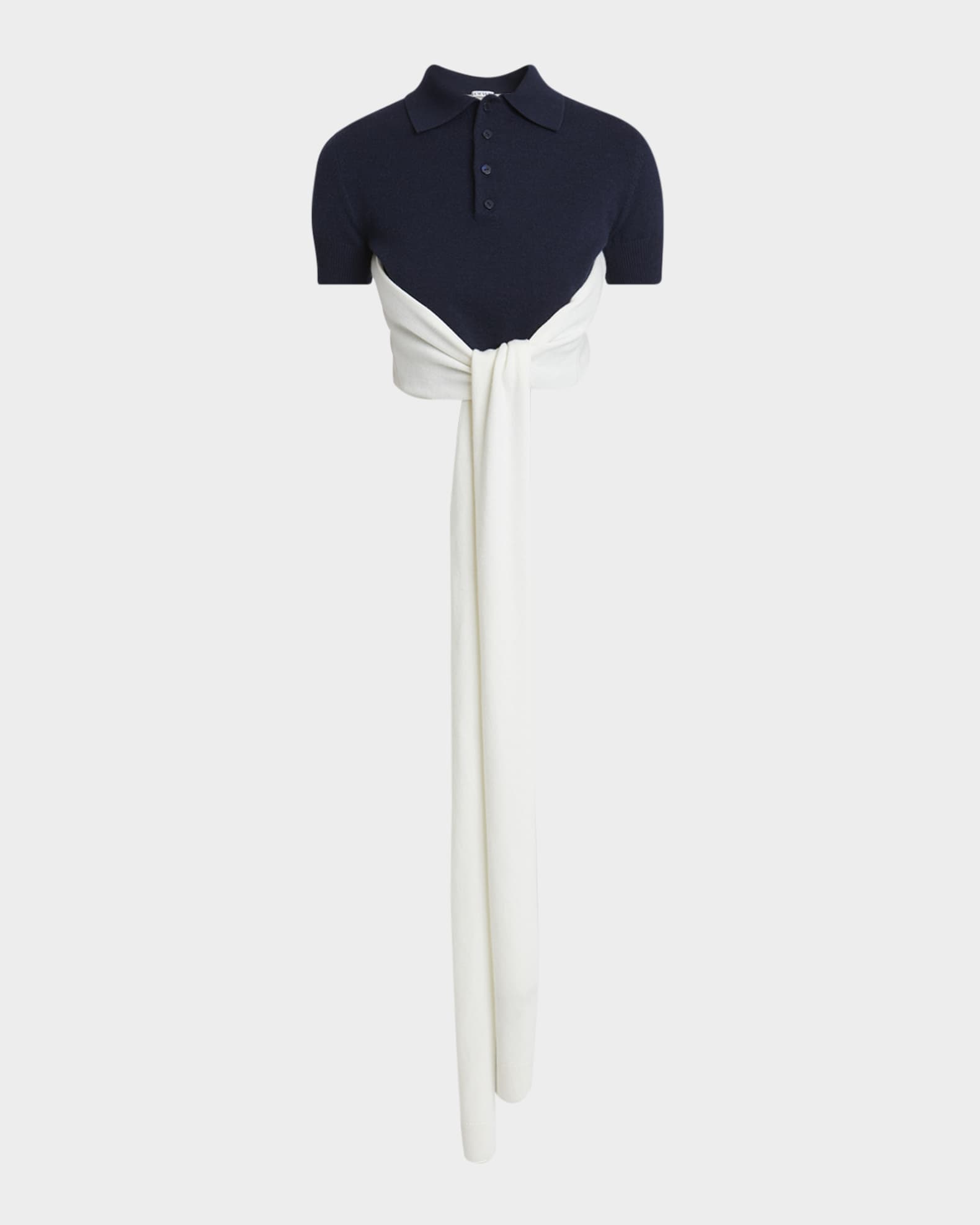 Colorblock Cropped Backless Wool Cashmere Polo Sweater with Self-Tie 0