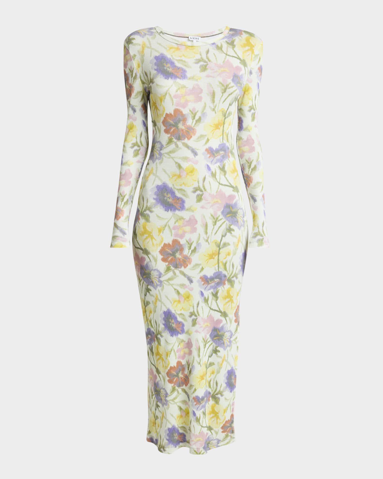 ワンピース Loewe Loewe Floral Print Ribbed Jersey Dress LOEWE Ribbed floral-print silk and cotton-blend jersey midi