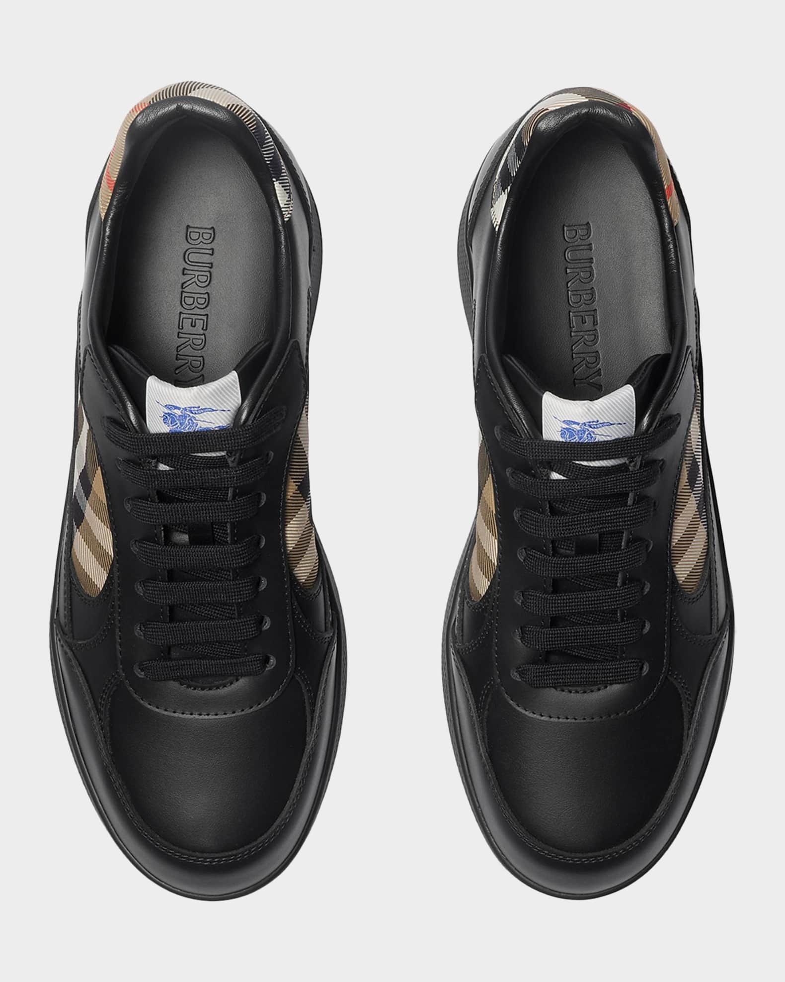 Burberry Men's Terrace Leather and Check Low-Top Sneakers | Neiman