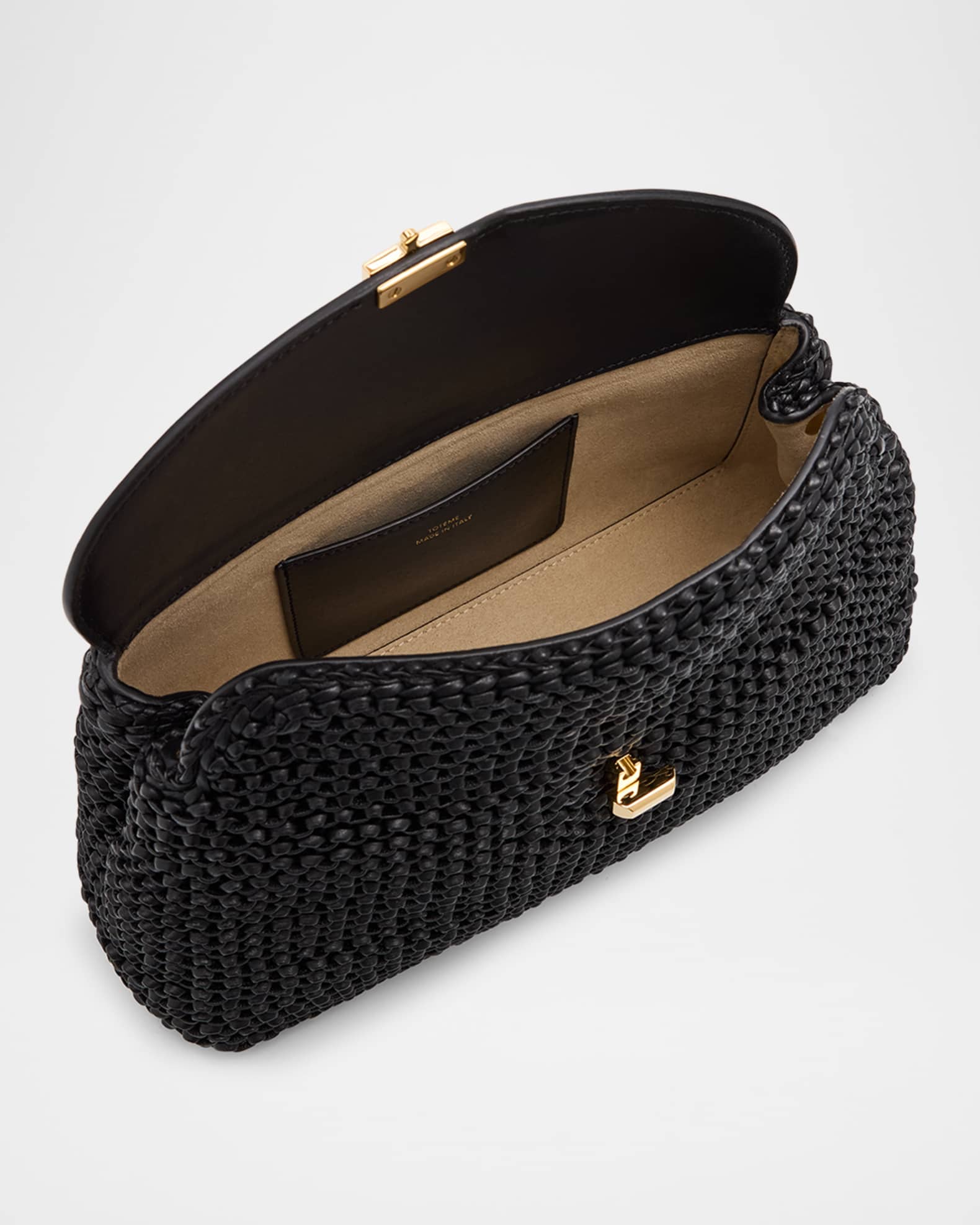 ハンドバッグ NEW TOTEME T-Lock woven-leather clutch black TOTEME T-Lock woven leather clutch | NET-A-PORTER