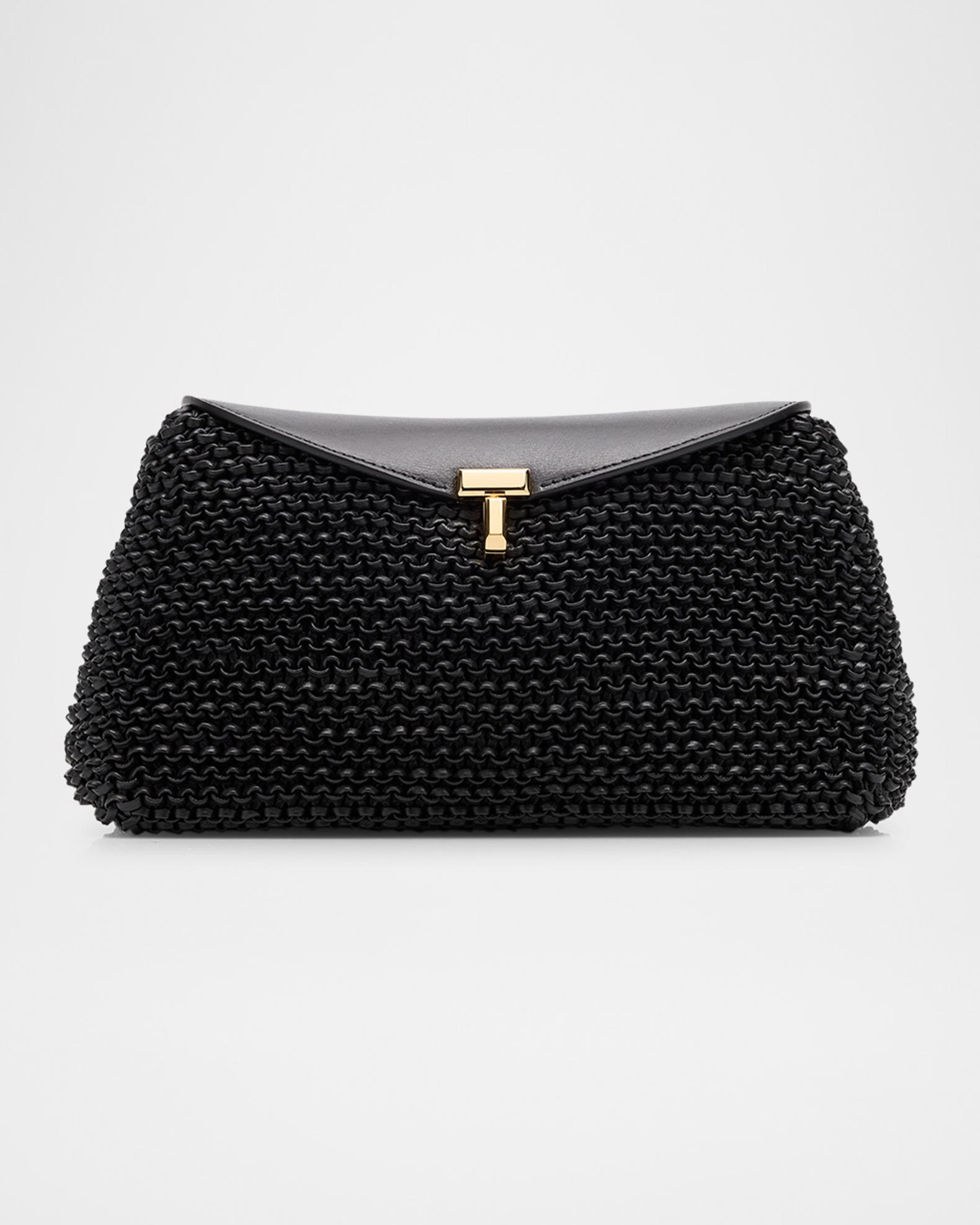 Toteme T-Lock Woven Leather Clutch Bag | Neiman Marcus