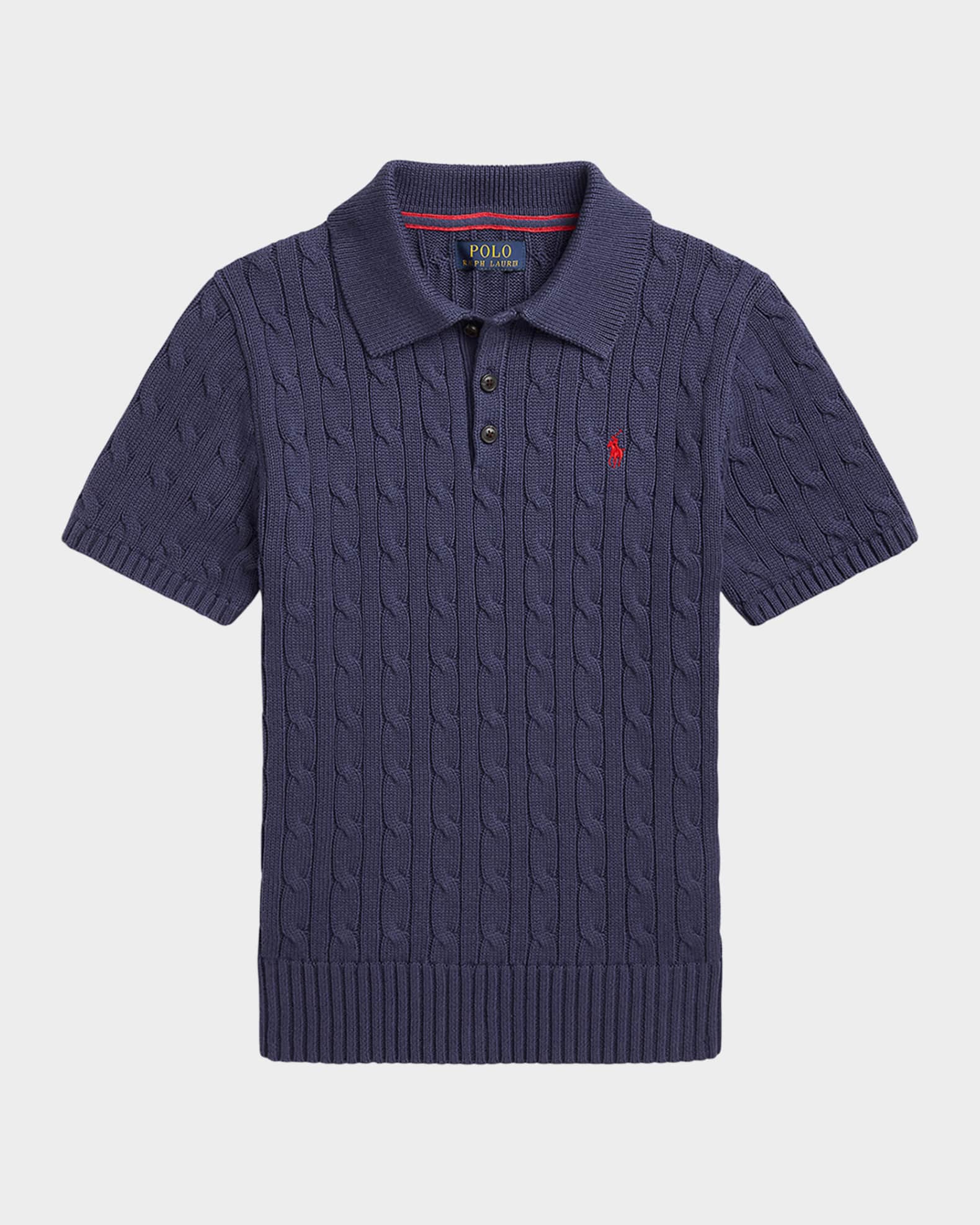 Boy's Cable Knit Polo Sweater
