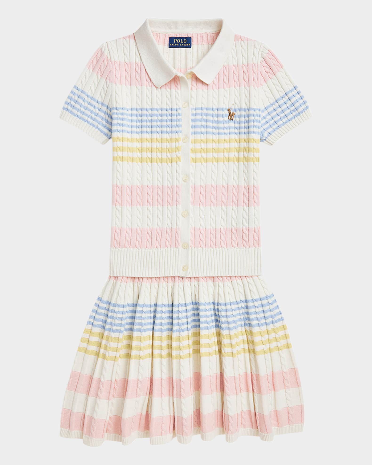 Girl's Stripe Cable-Knit Polo Set | Neiman Marcus