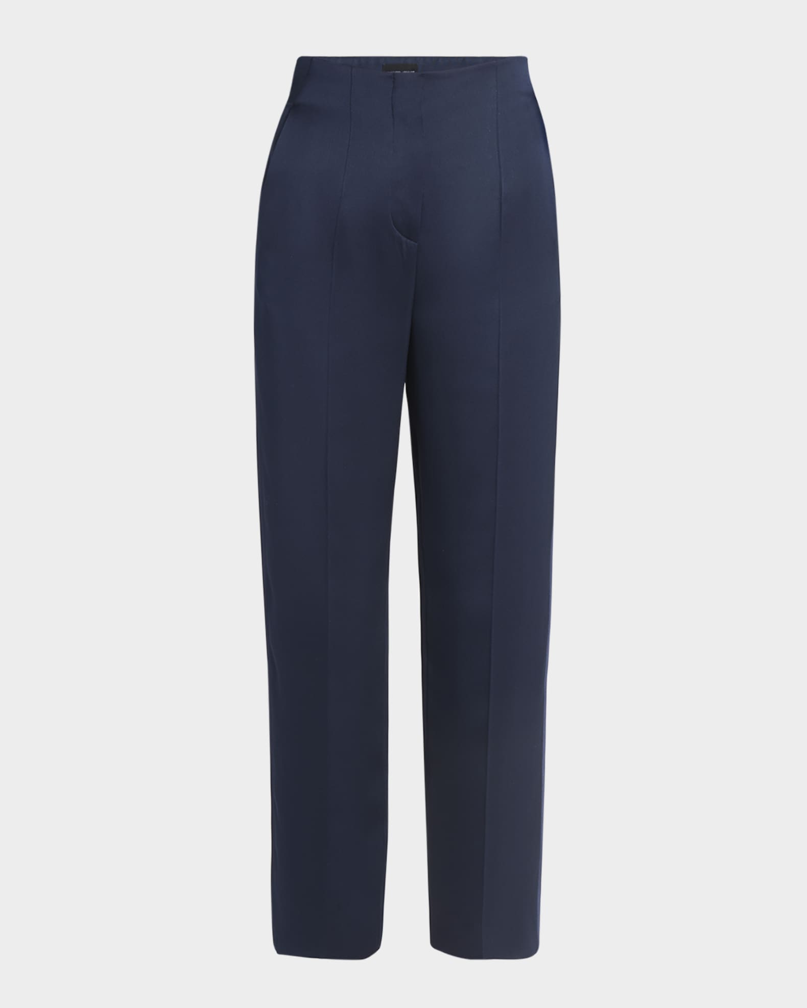 Embellished-Waist Satin Straight-Leg Ankle Trousers 0