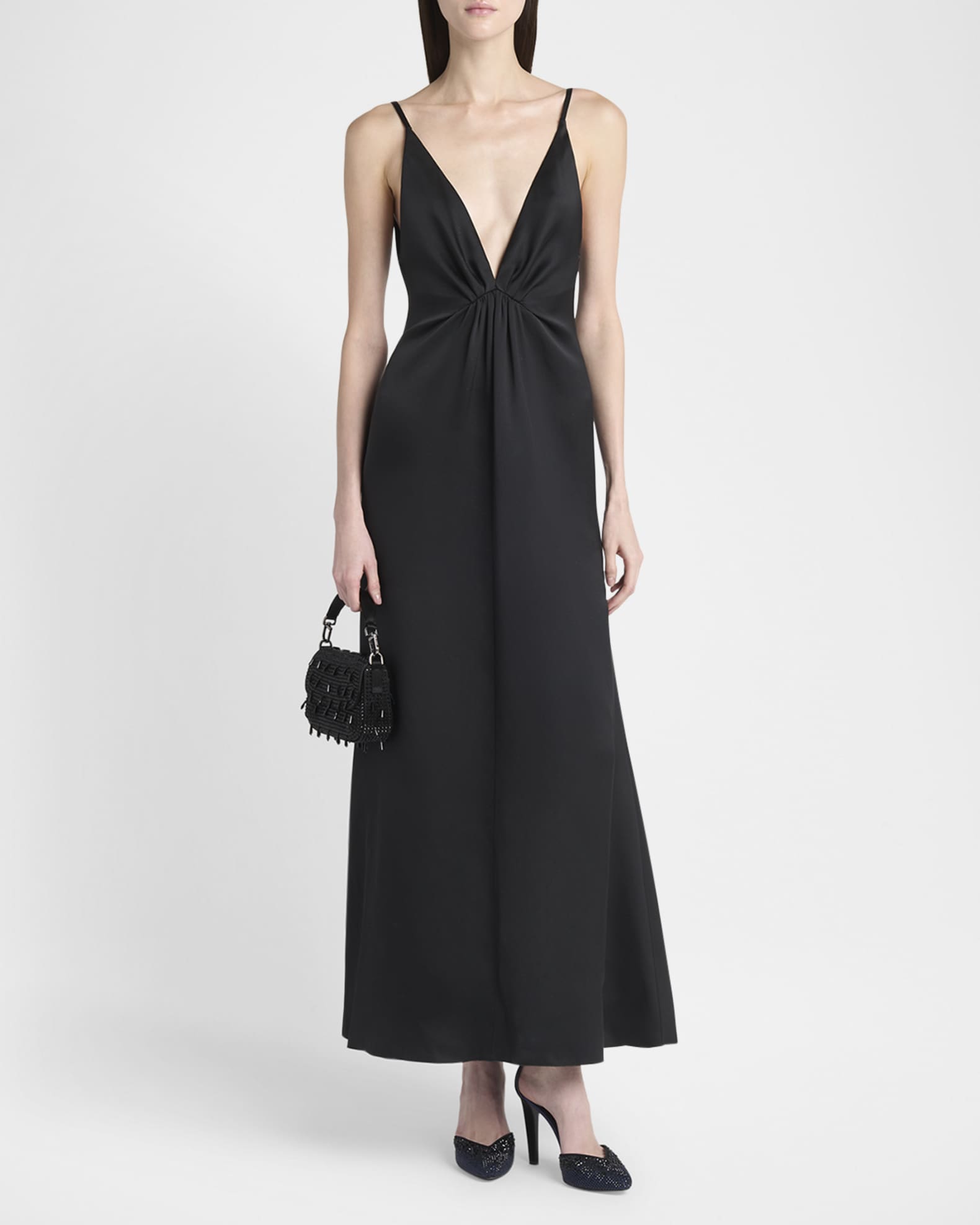 Plunging Glitter Silk Satin Gown 1