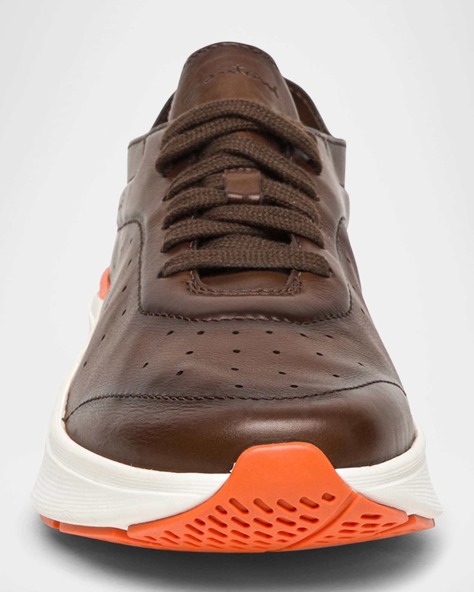 【★完売必至★】Santoni ☆ レザーBounceスニーカー Santoni - Bounce Brown Leather Runner Sneaker | Mitchell Stores