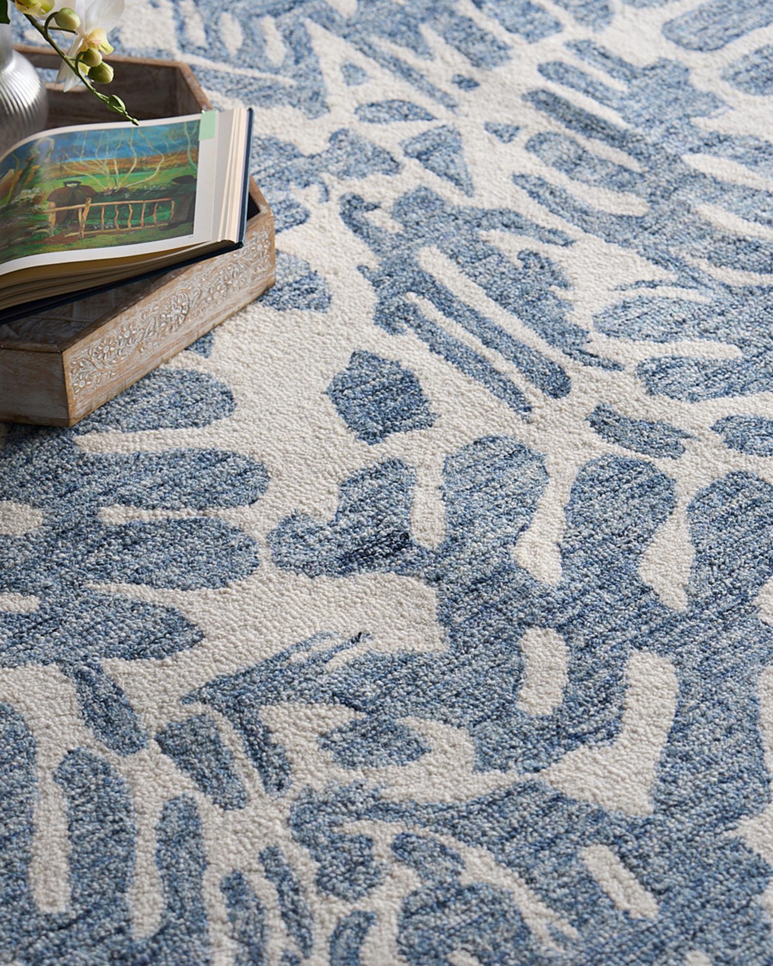 Botanica Hand-Tufted Blue/Ivory Rug Collection | Neiman Marcus