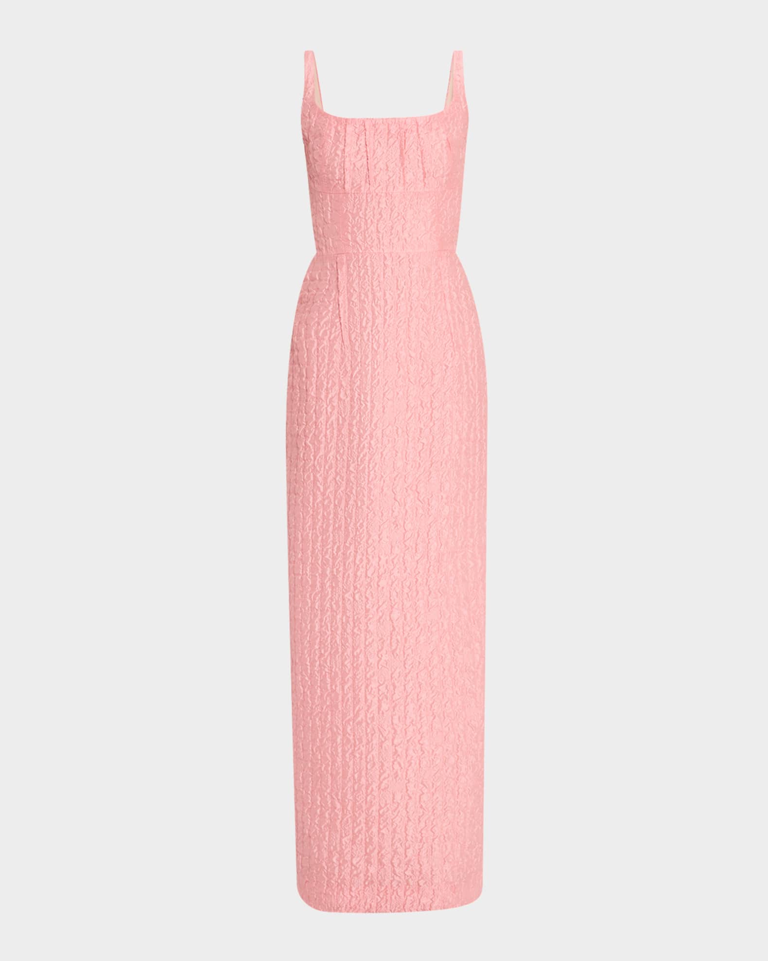 Sharon Scoop-Neck Seersucker Column Gown 0