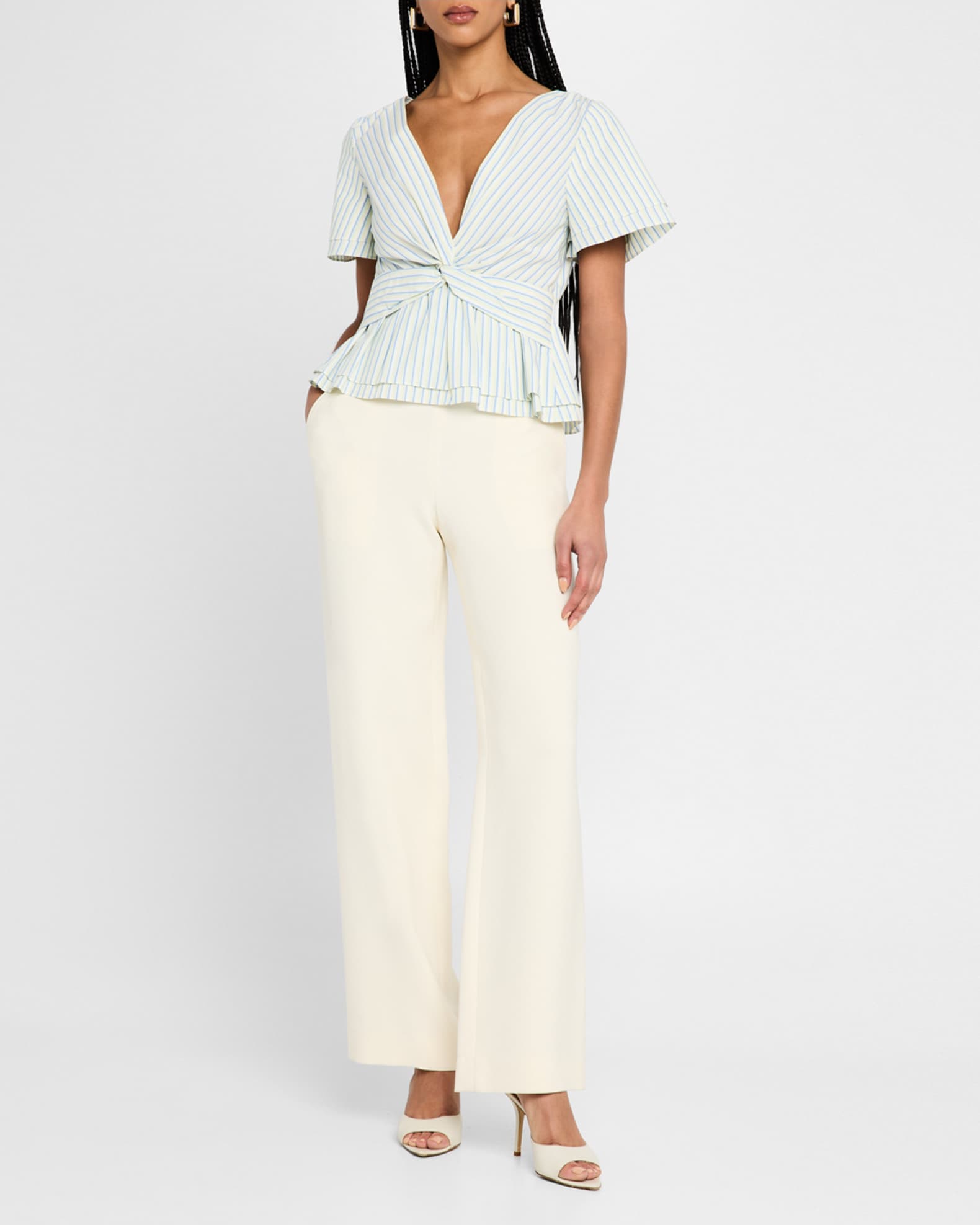 Caspien Striped Twist-Front Peplum Blouse 1