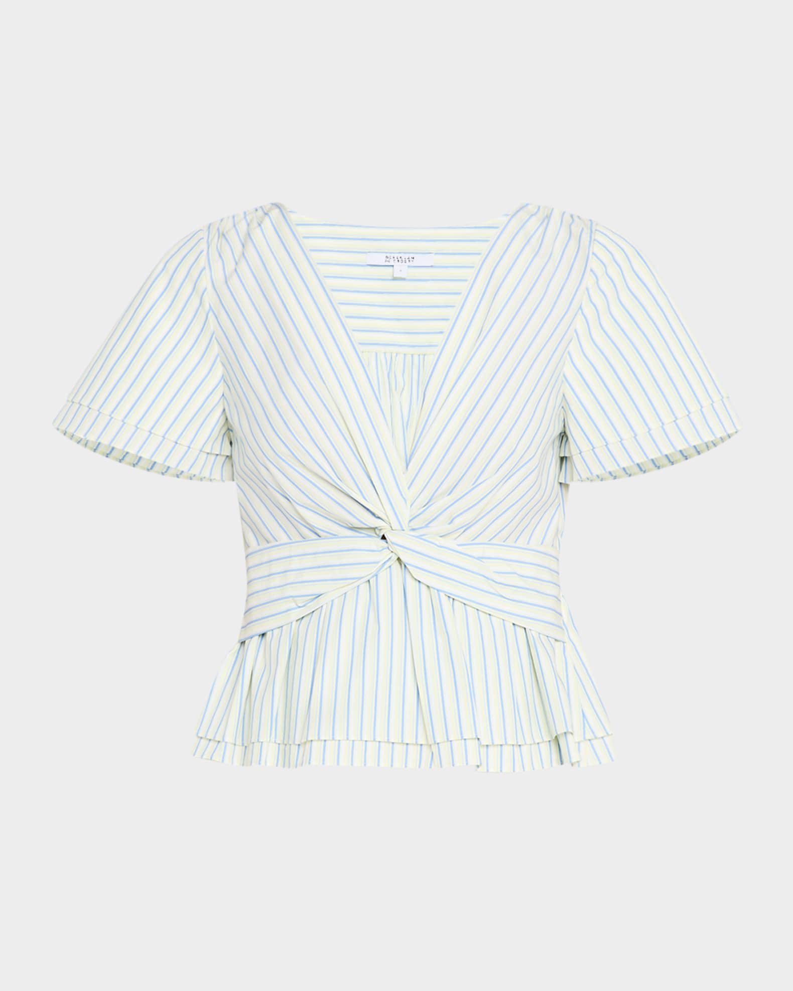 Caspien Striped Twist-Front Peplum Blouse 0