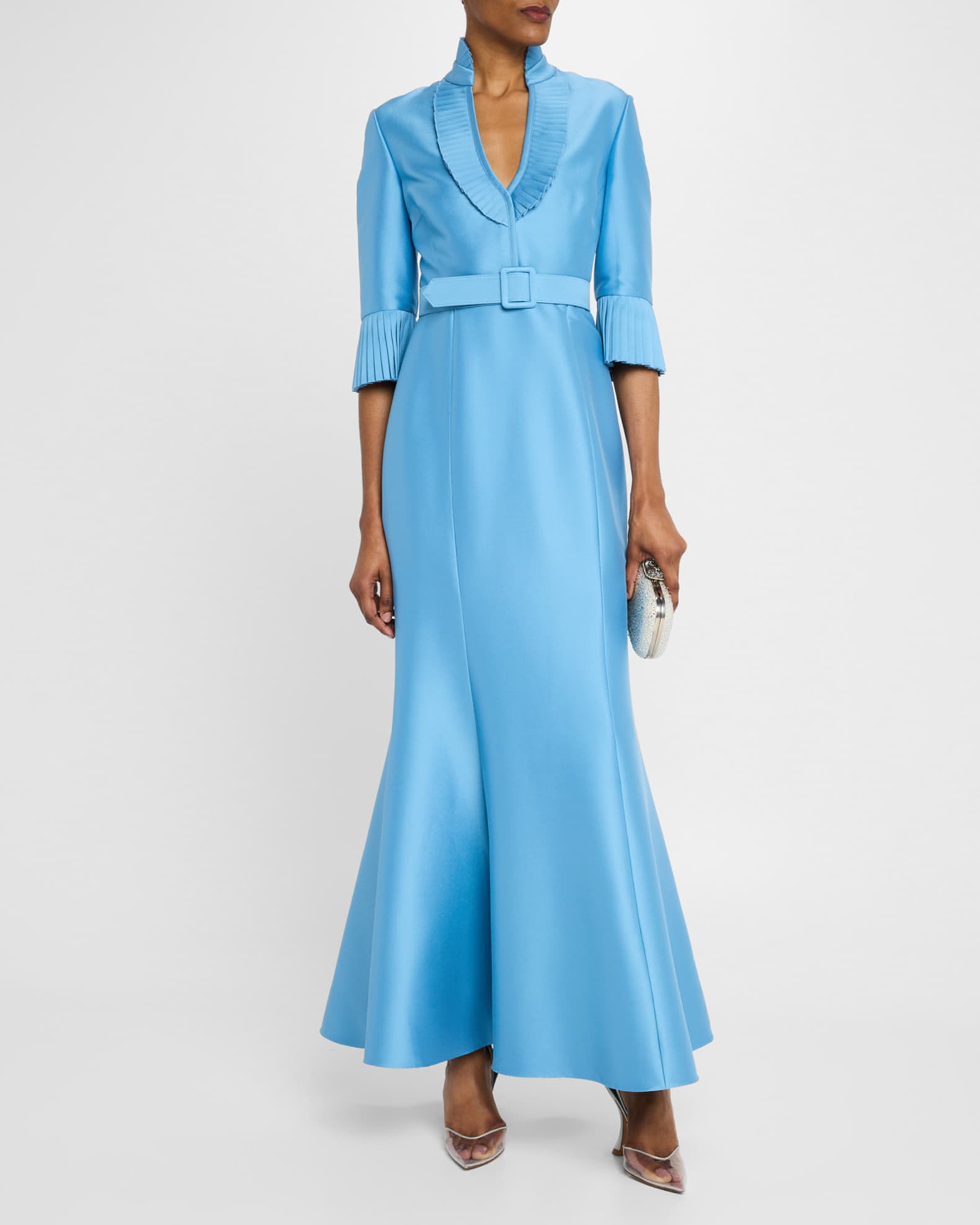 Pleated-Trim Trumpet Mikado Gown 1