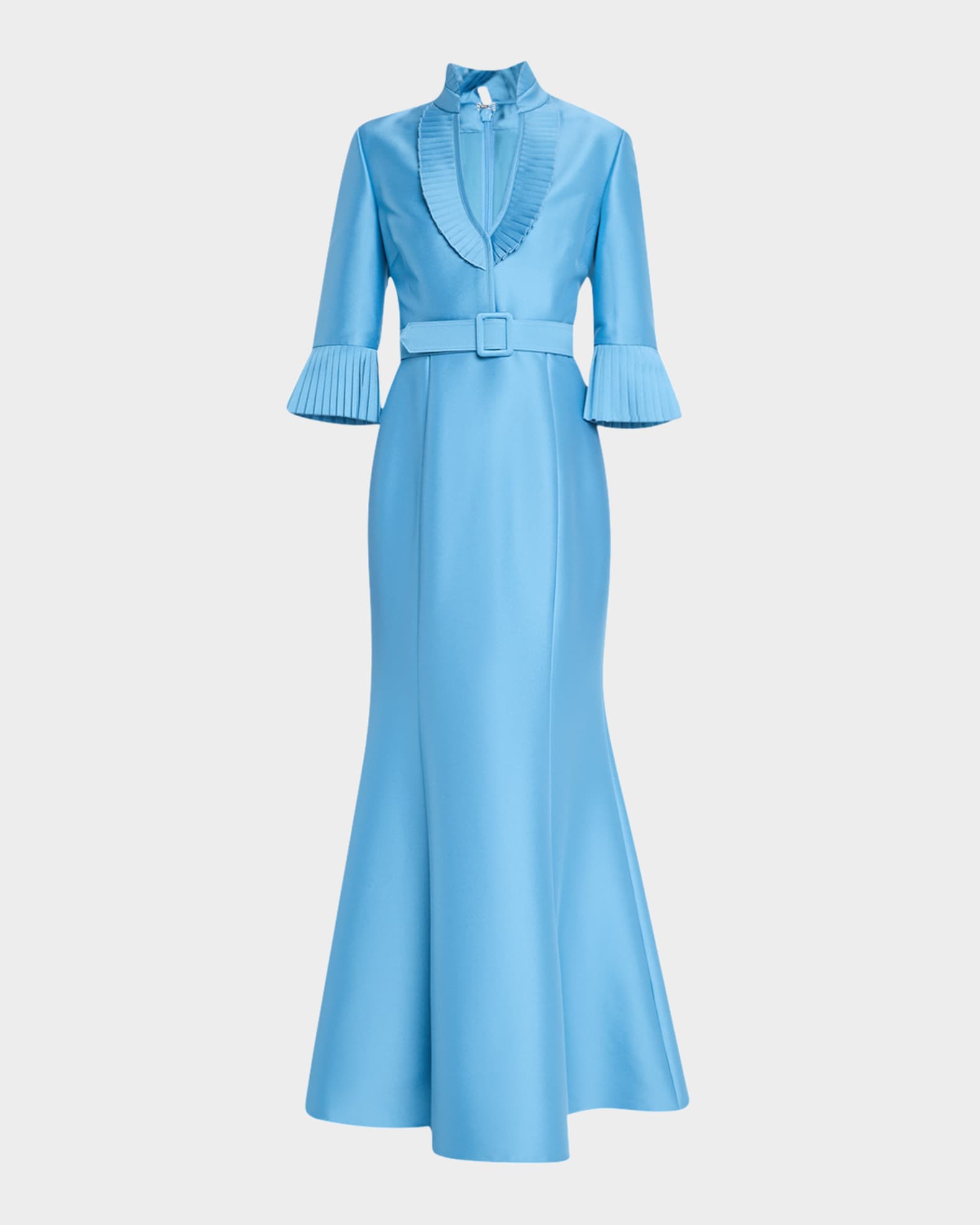 Pleated-Trim Trumpet Mikado Gown 0