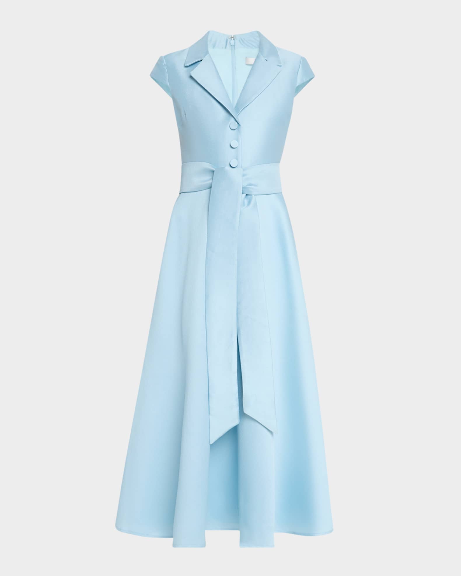Belted Cap-Sleeve Pique Midi Shirtdress 0