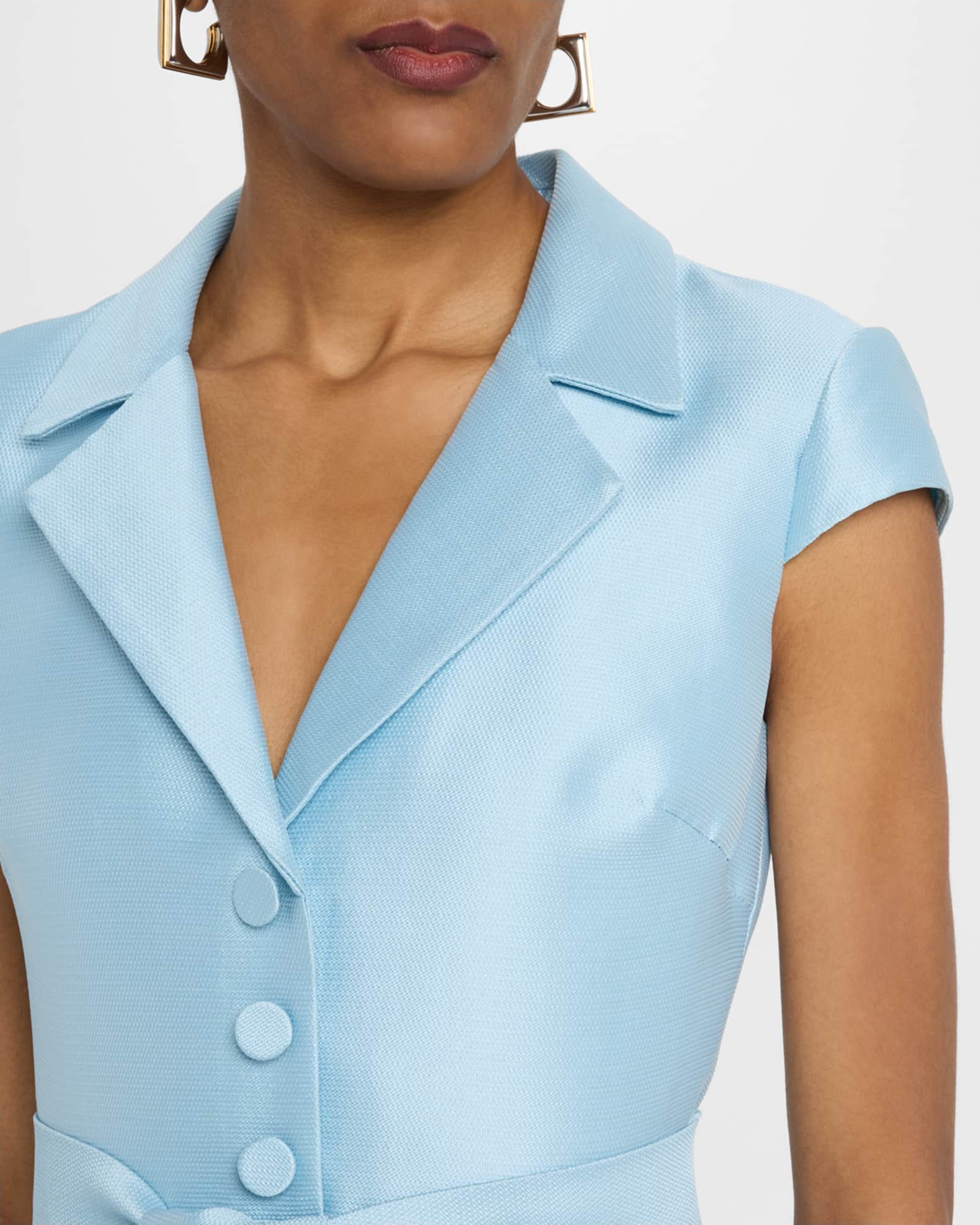 Belted Cap-Sleeve Pique Midi Shirtdress
