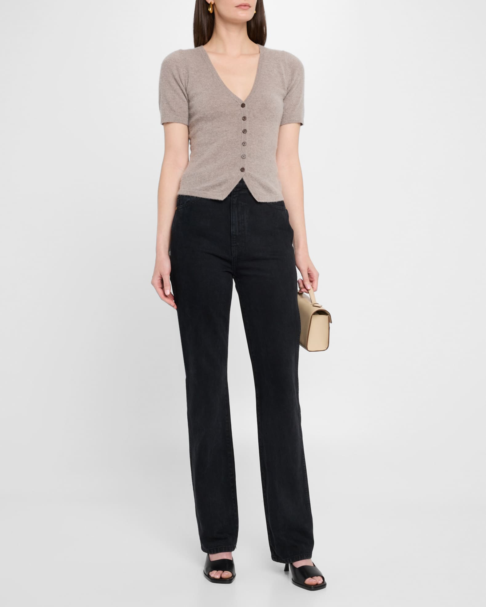 Cashmere Tailored Short-Sleeve Cardigan