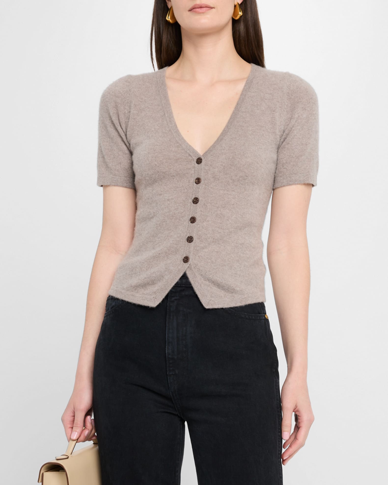 Cashmere Tailored Short-Sleeve Cardigan