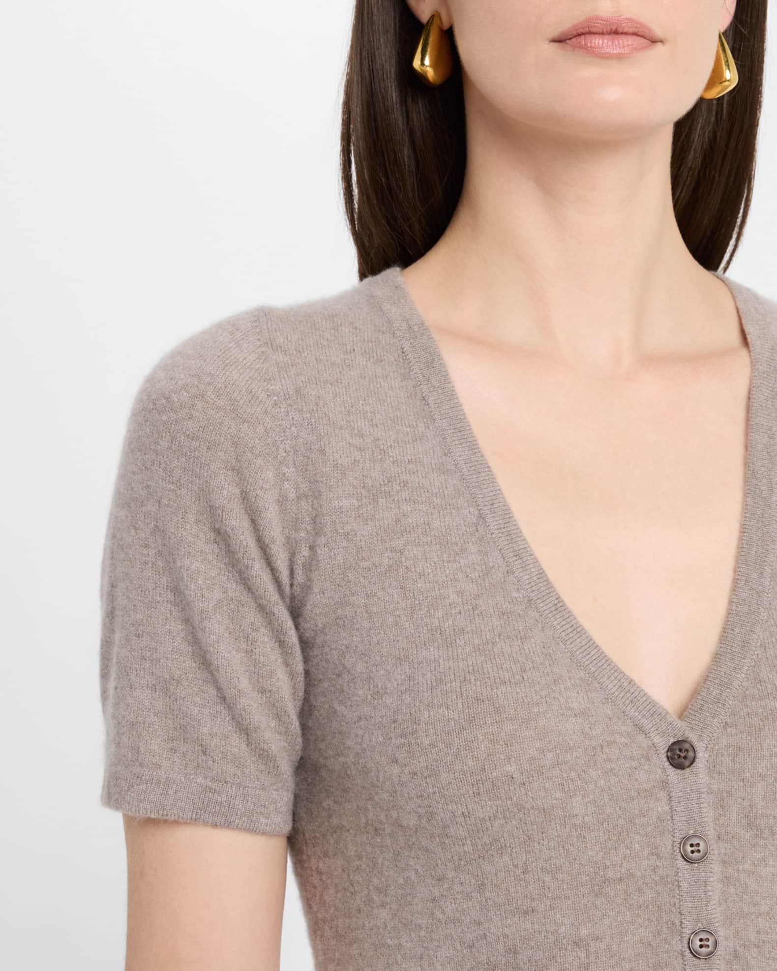 Cashmere Tailored Short-Sleeve Cardigan