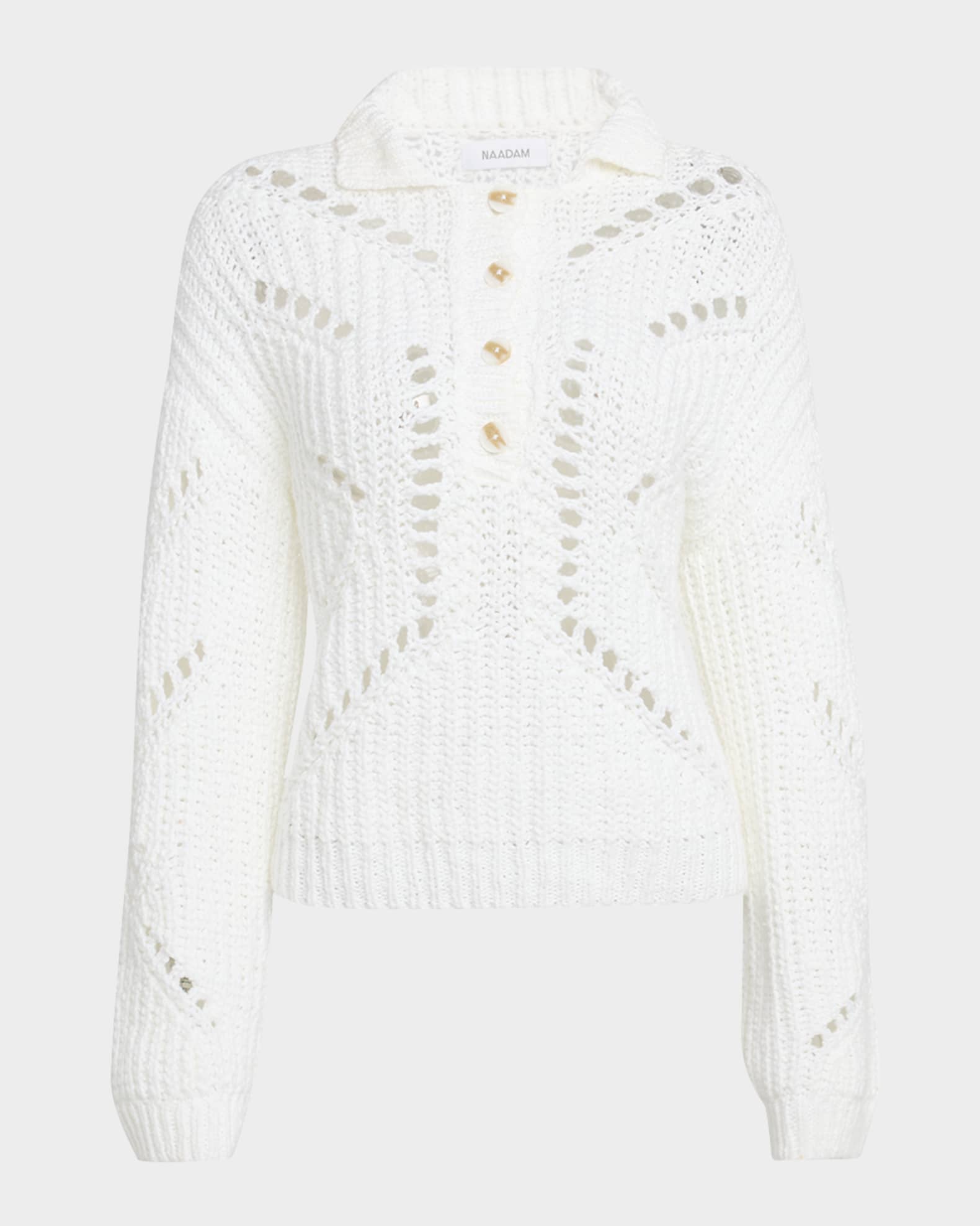 Ribbed Open-Stitch Quarter Button Sweater 0