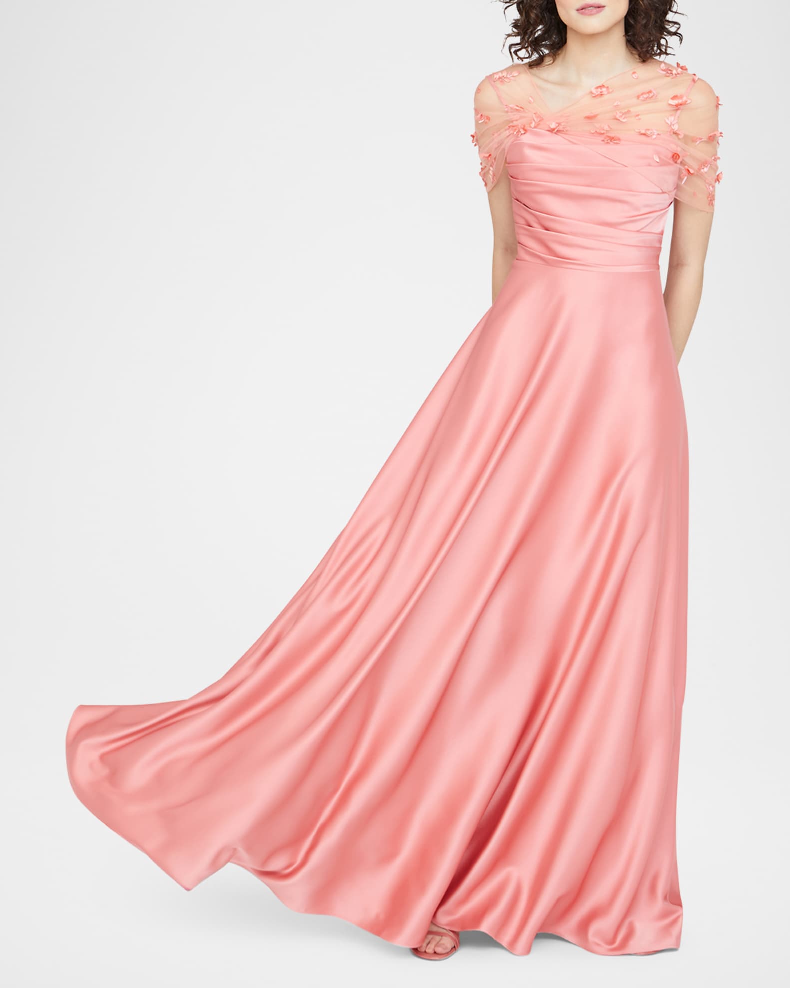 Luella Floral Applique Illusion Shawl Gown 1