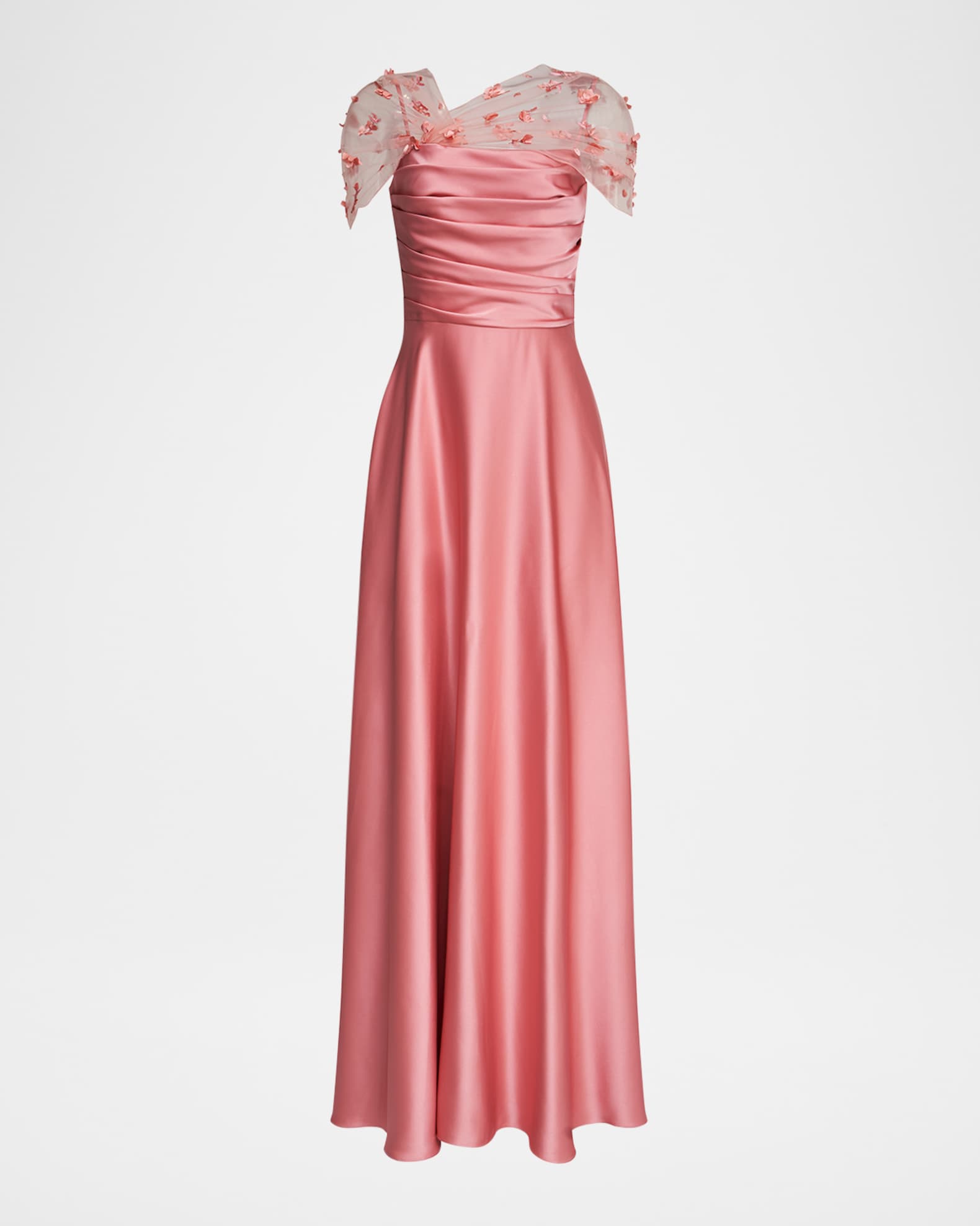 Luella Floral Applique Illusion Shawl Gown 0