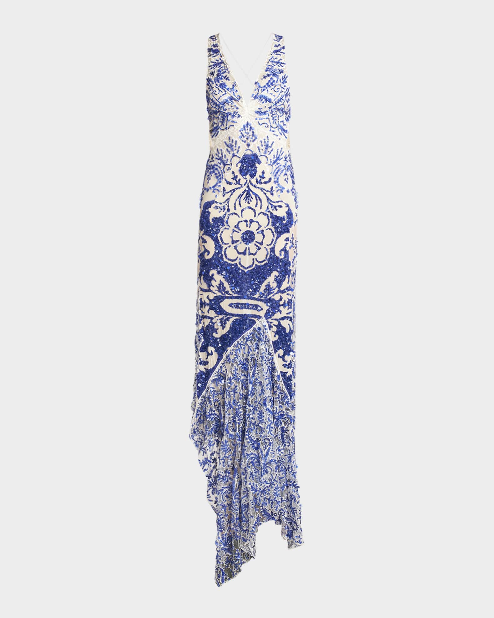 Medallion Paisley Sequined Flounce Gown 0