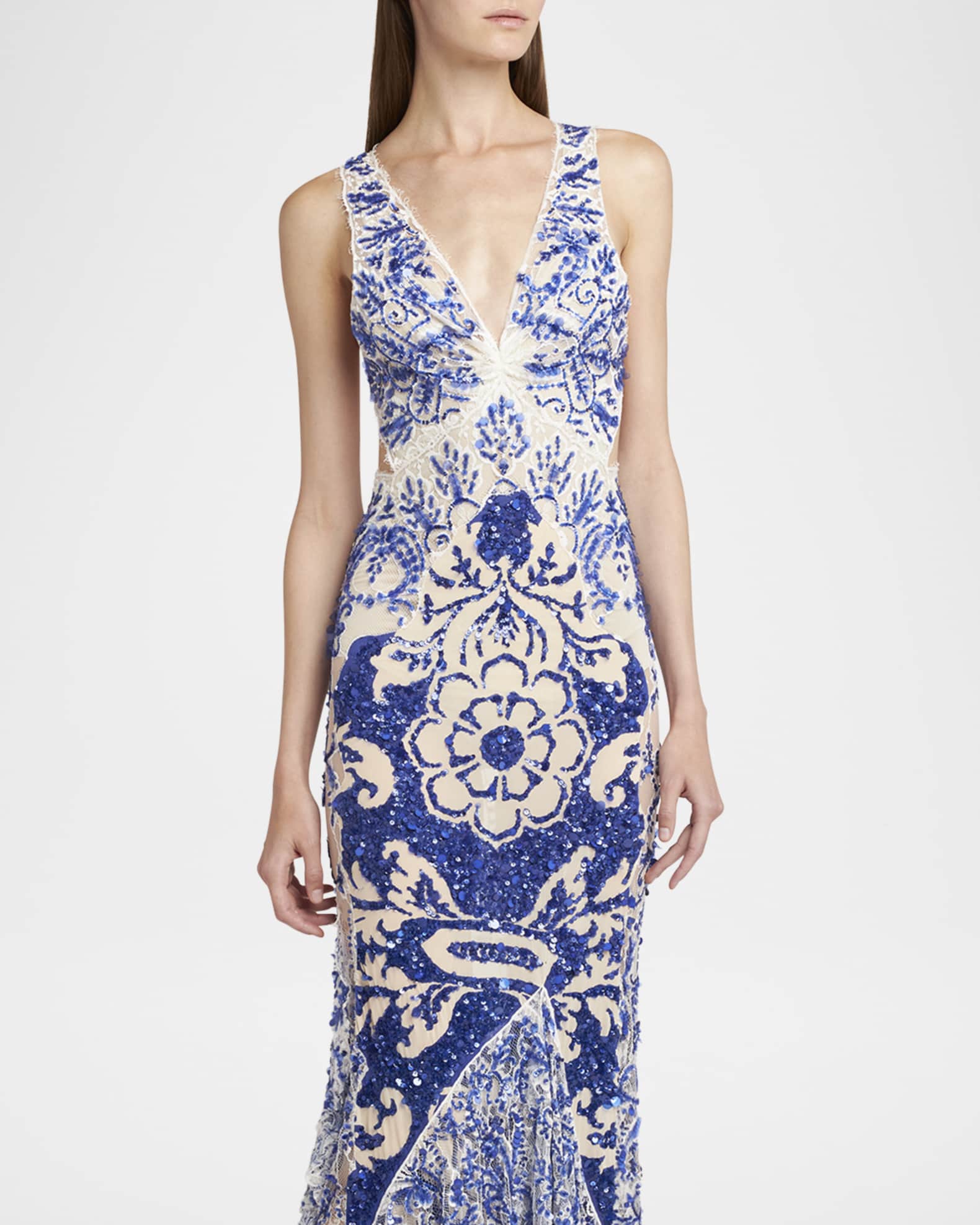 Etro Medallion Paisley Sequined Flounce Gown Neiman Marcus