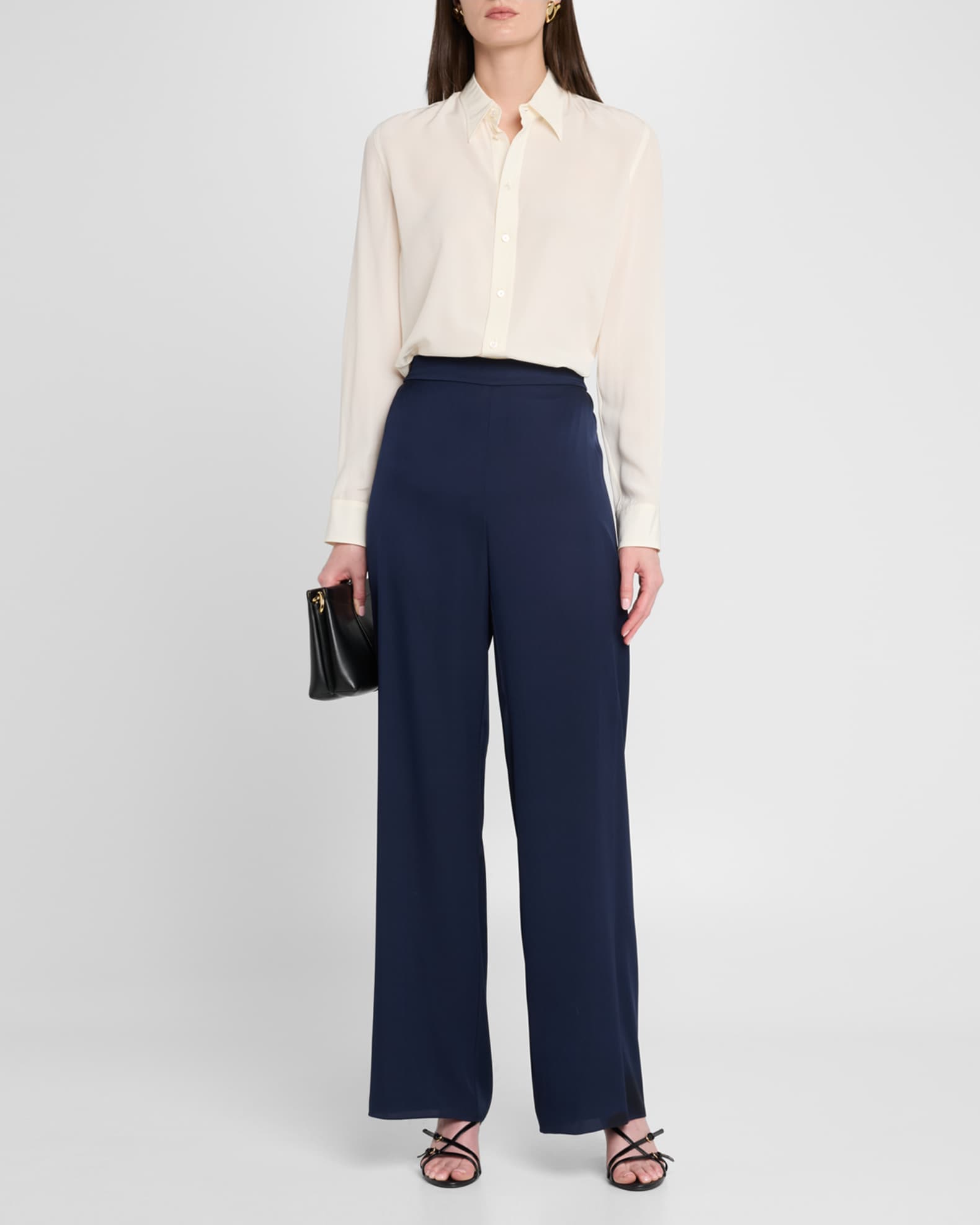 Wide-Leg Stretch Georgette Pants 1