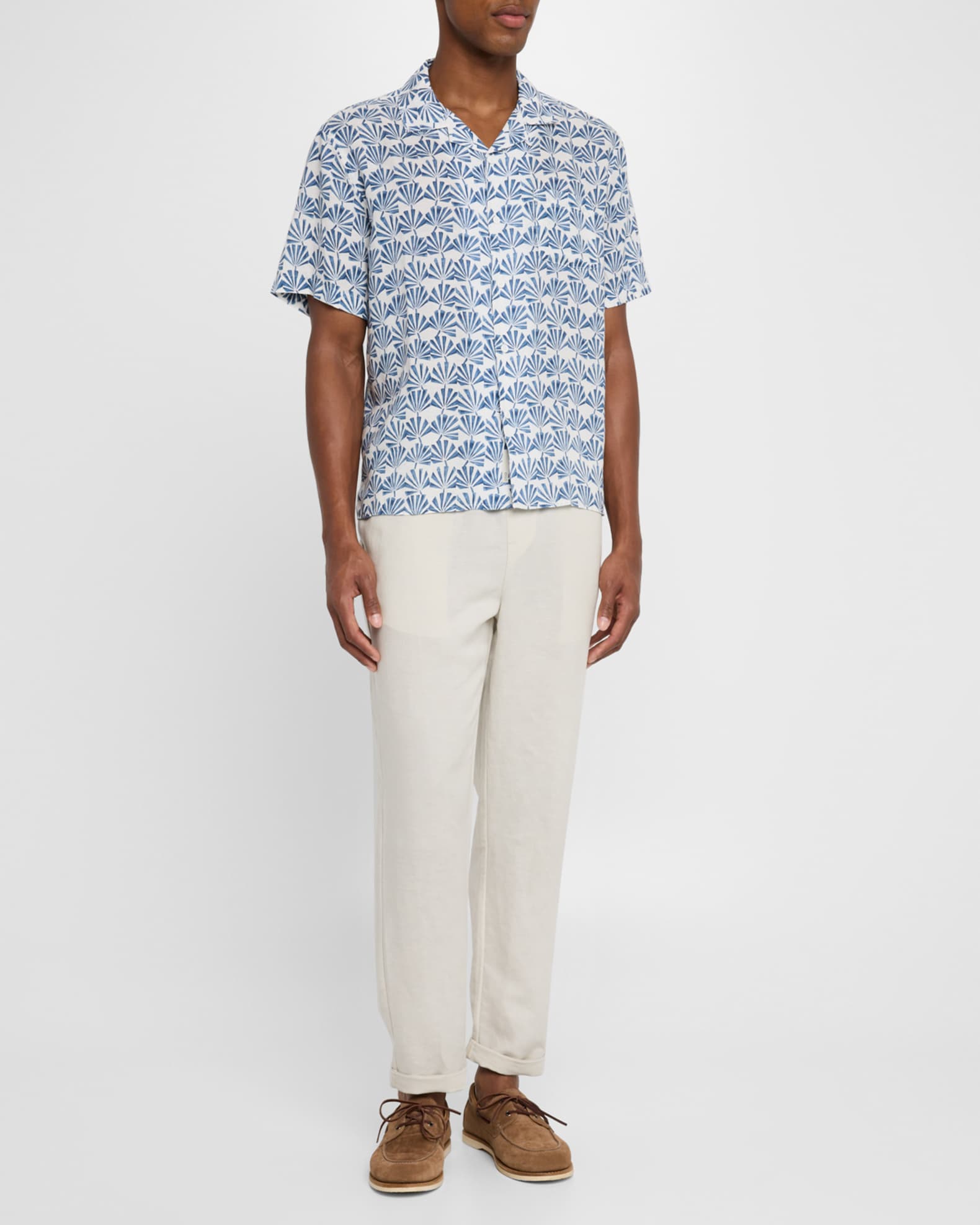 Men's Air Linen Geometric Palms Camp Shirt 1