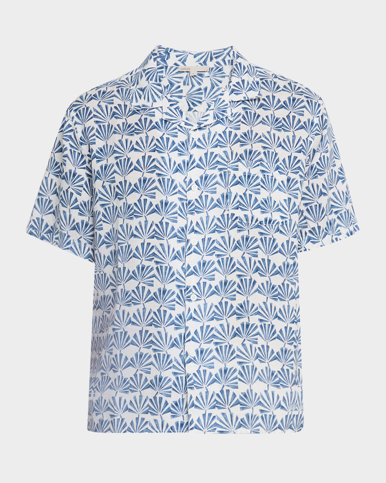 Men's Air Linen Geometric Palms Camp Shirt 0