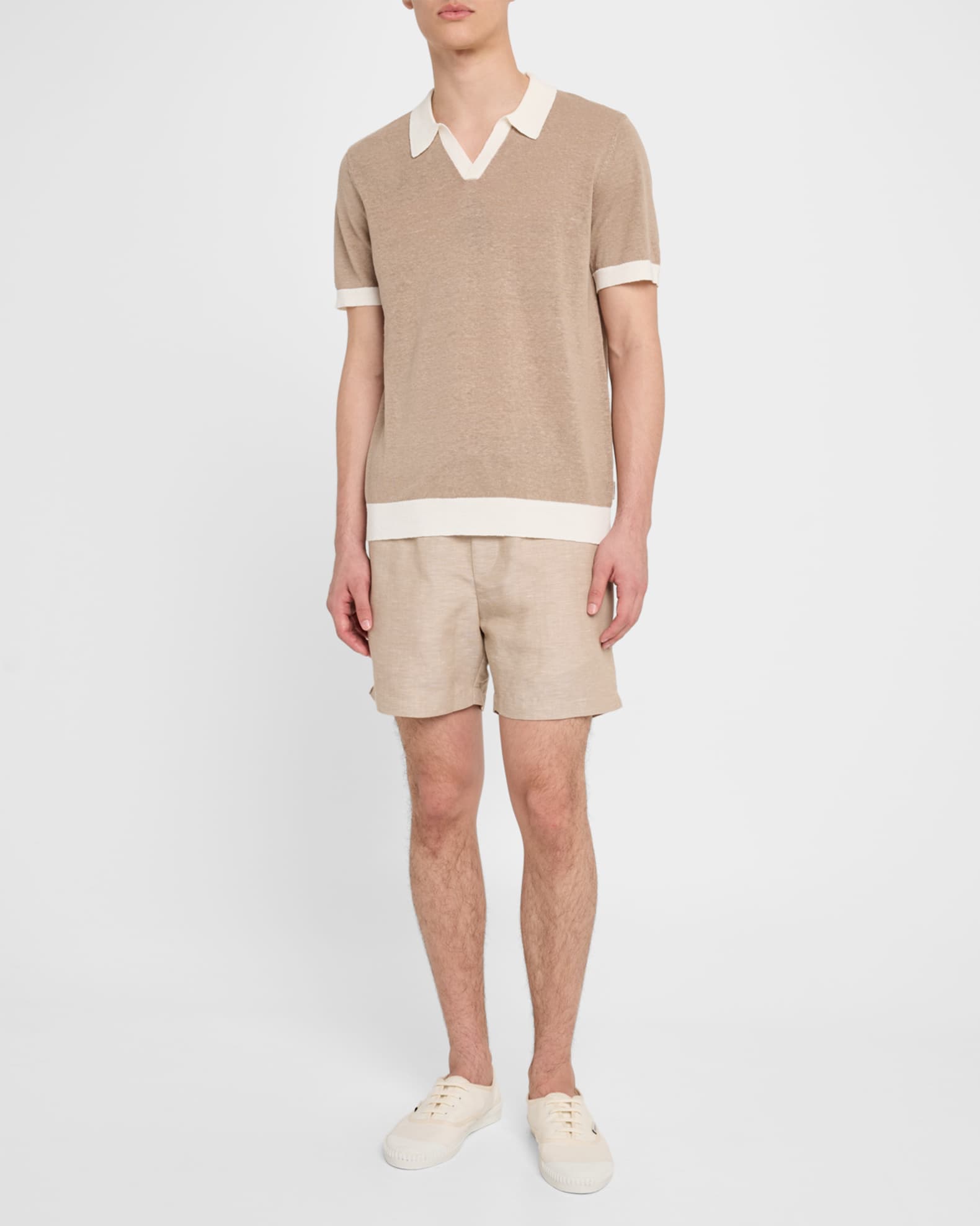 Men's Linen Johnny-Collar Polo Shirt 1