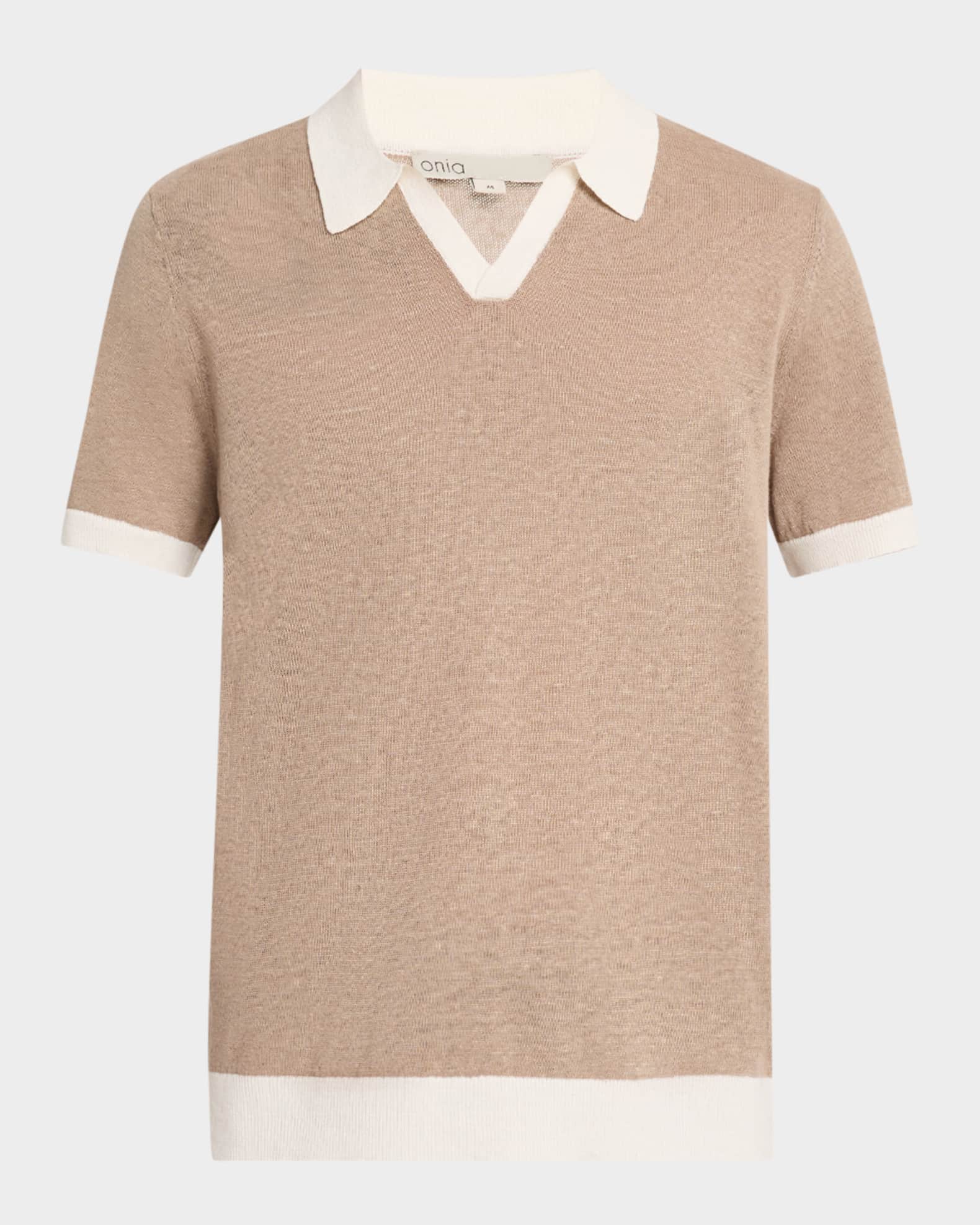 Men's Linen Johnny-Collar Polo Shirt 0