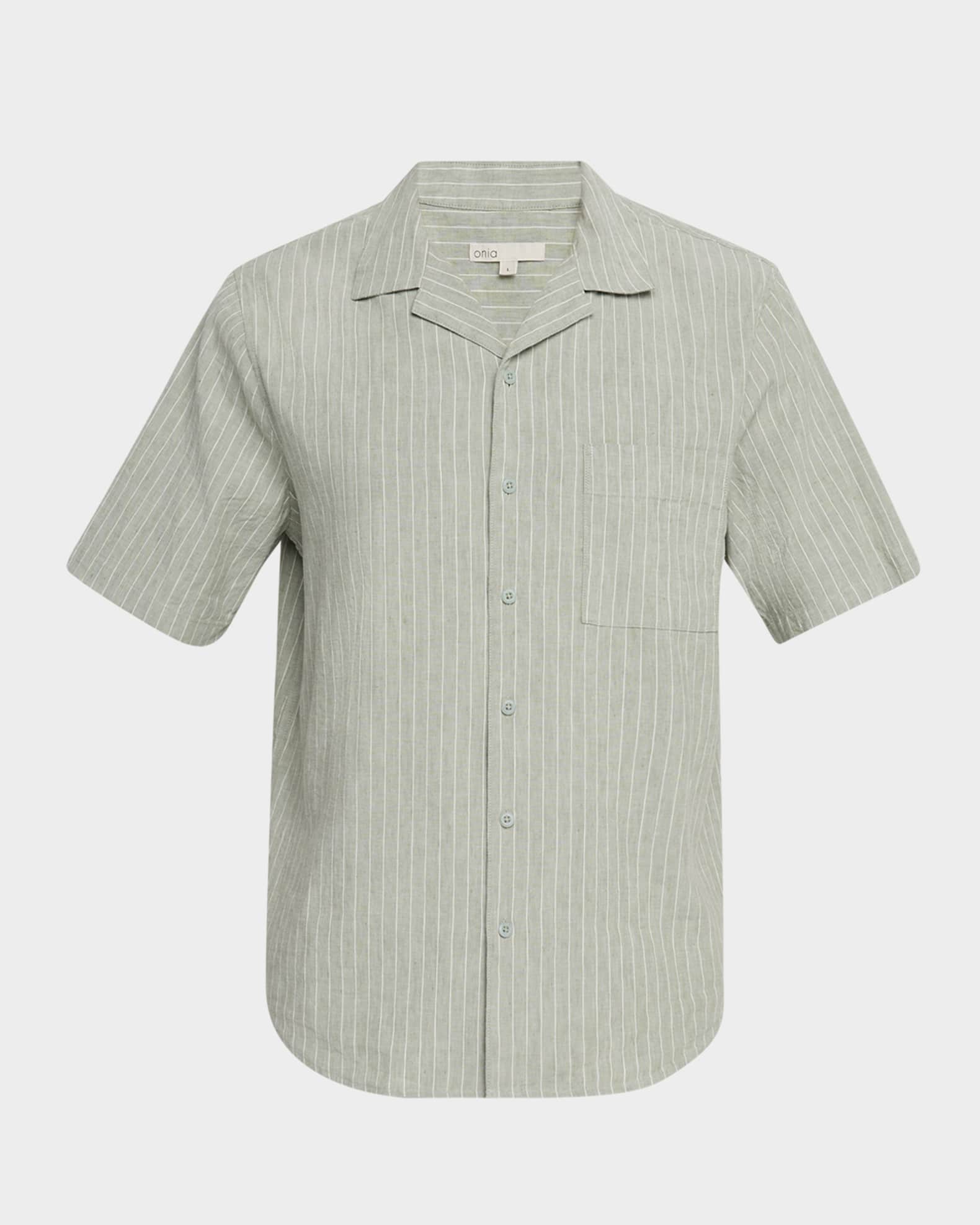 Men's Stretch Yarn Dyed Pinstripe Camp Shirt 0