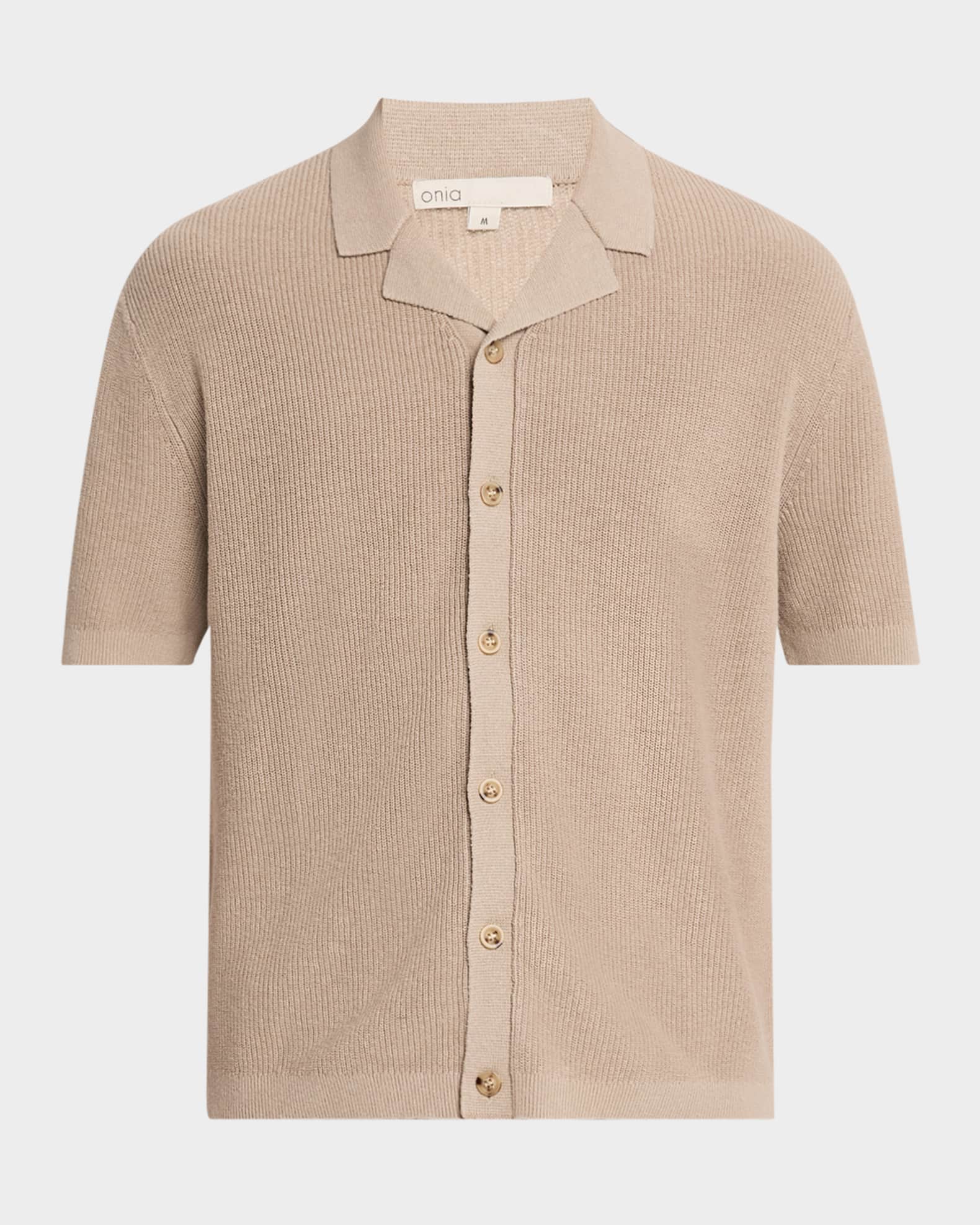 Men's Cotton and Linen Knit Camp Shirt 0