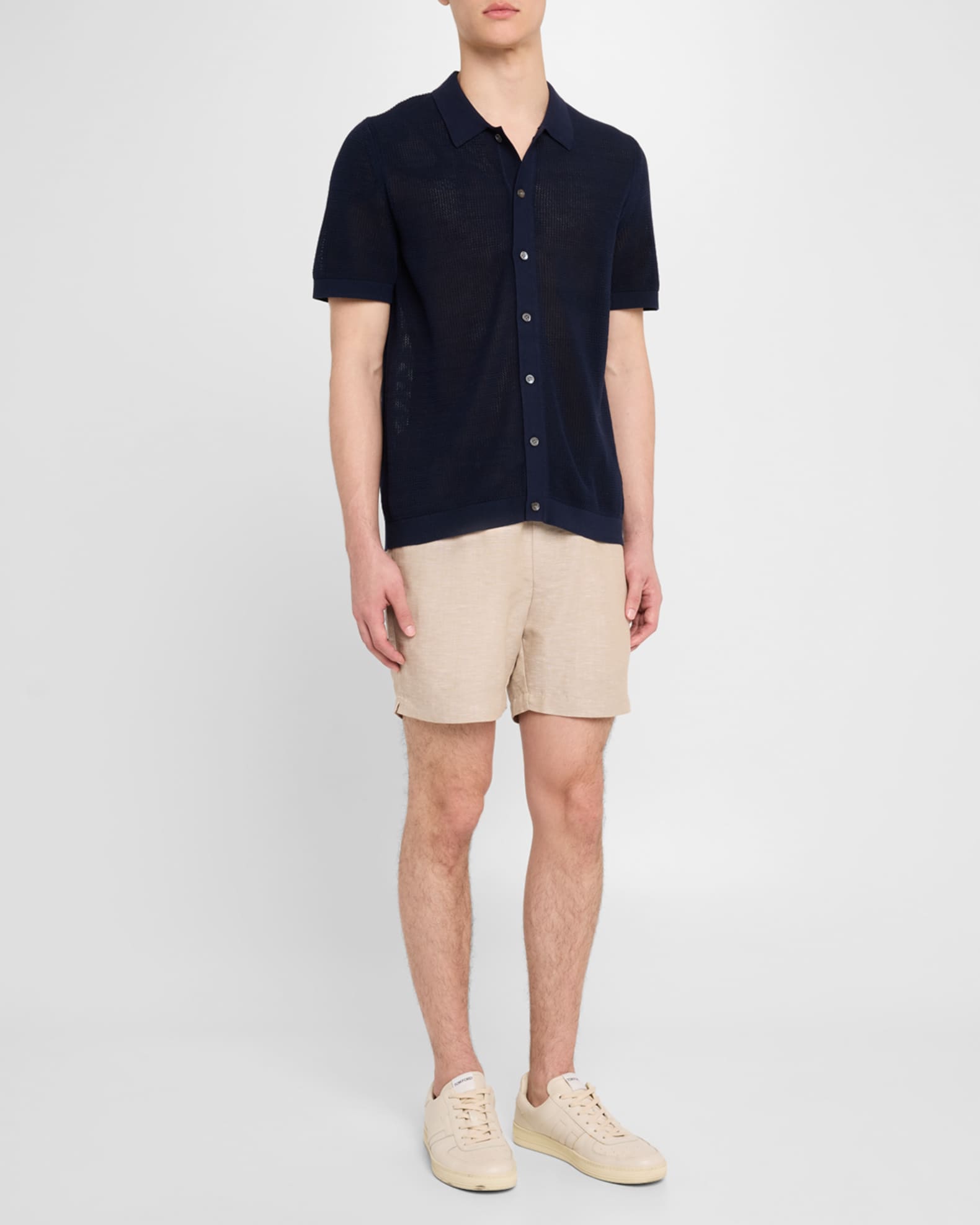 Men's Crochet Knit Casual Button-Down Shirt 1