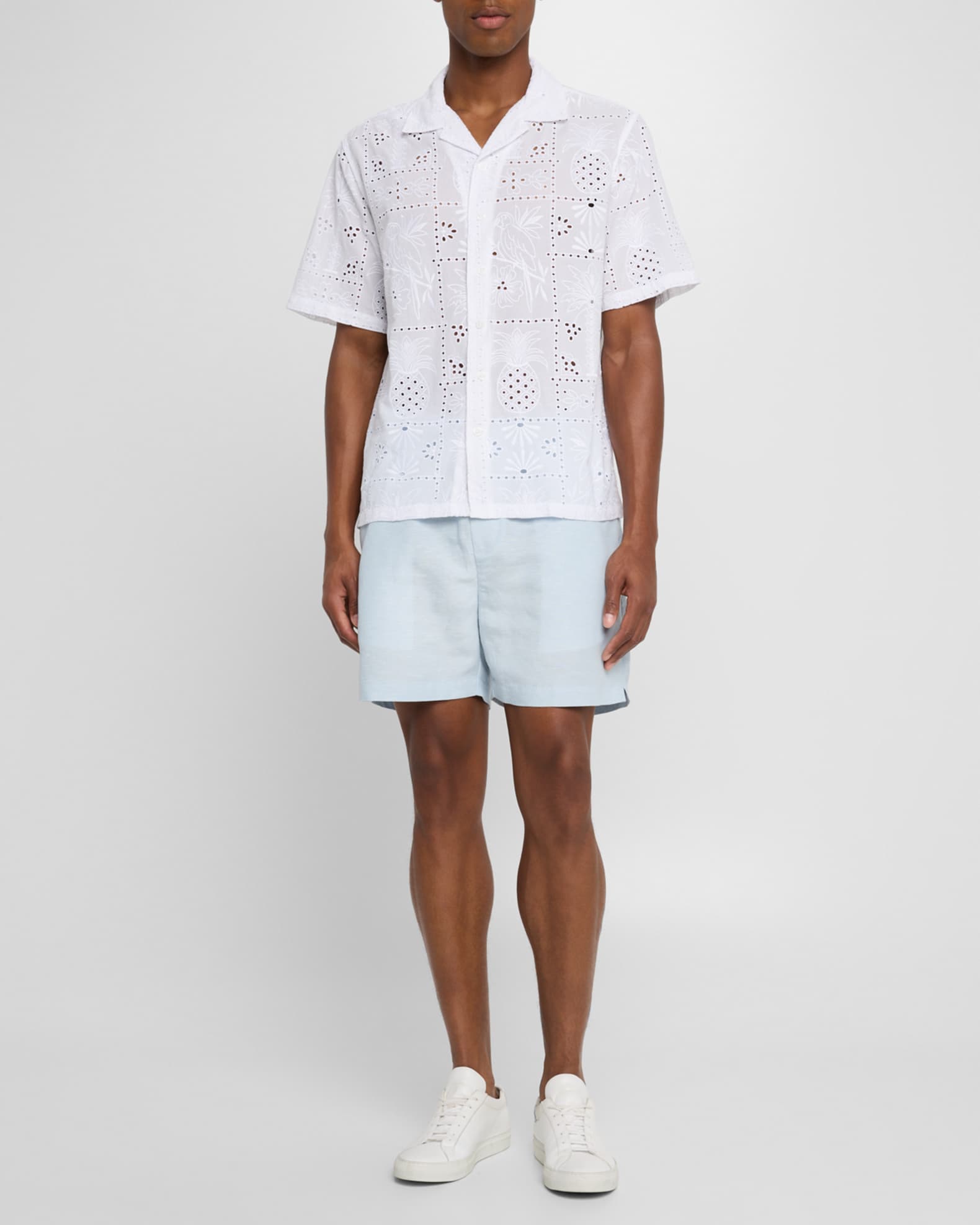 Men's Cotton Embroidered Eyelet Camp Shirt 1