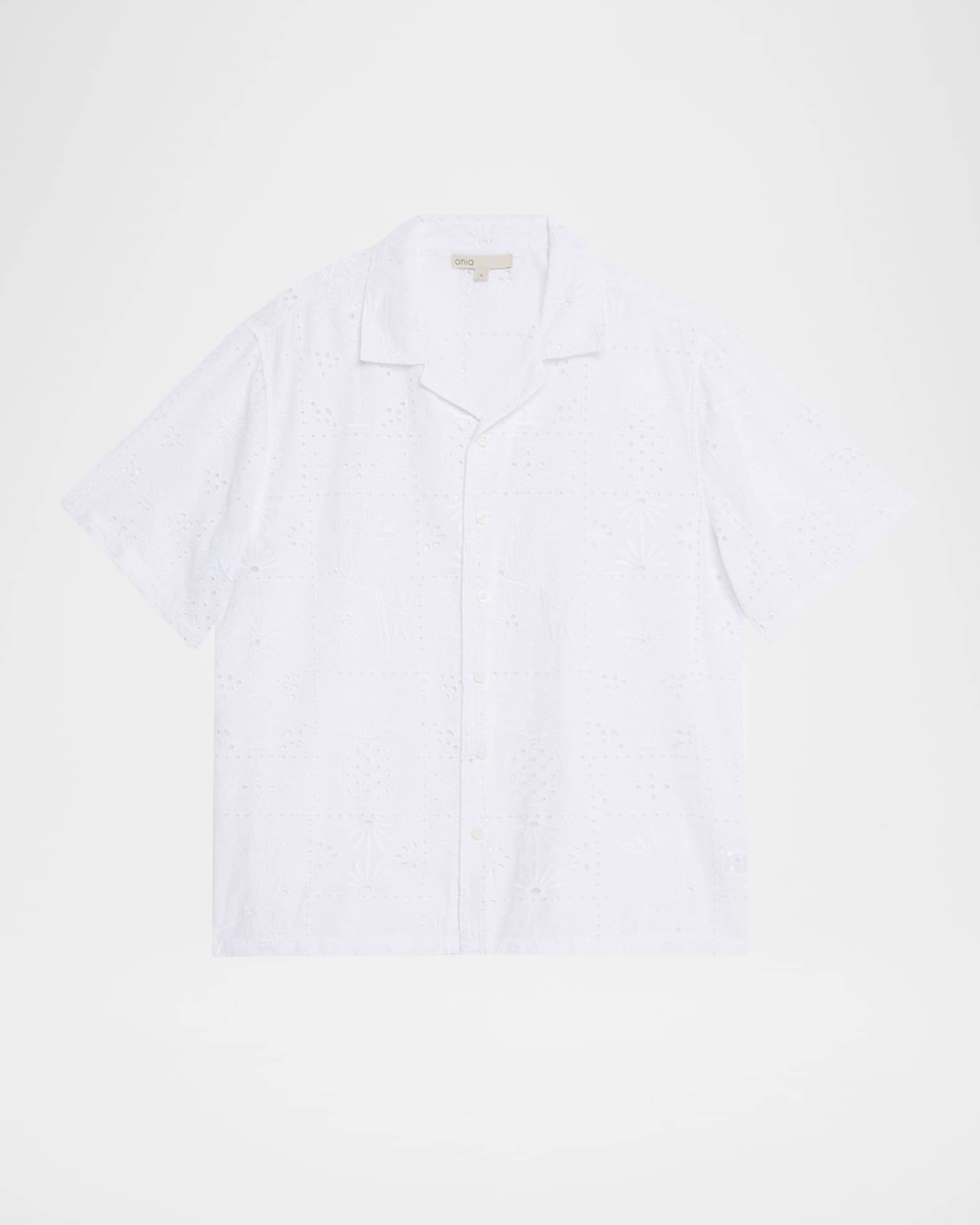Men's Cotton Embroidered Eyelet Camp Shirt 0