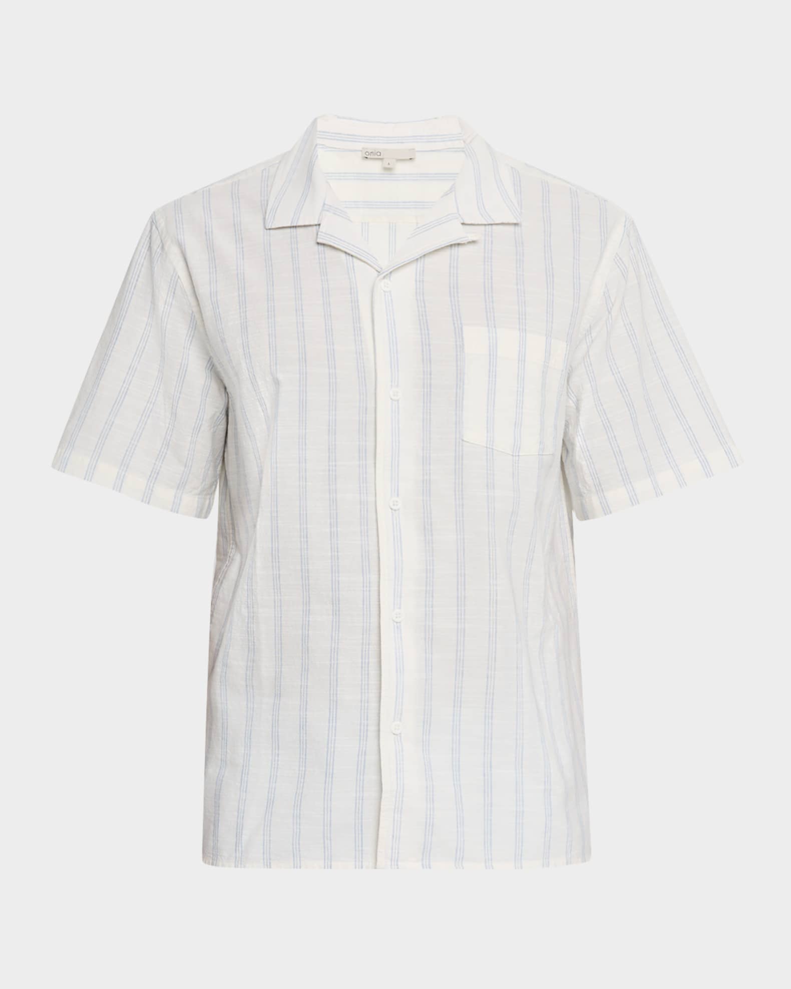Men's Cotton and Linen Vertical Stripe Camp Shirt 0