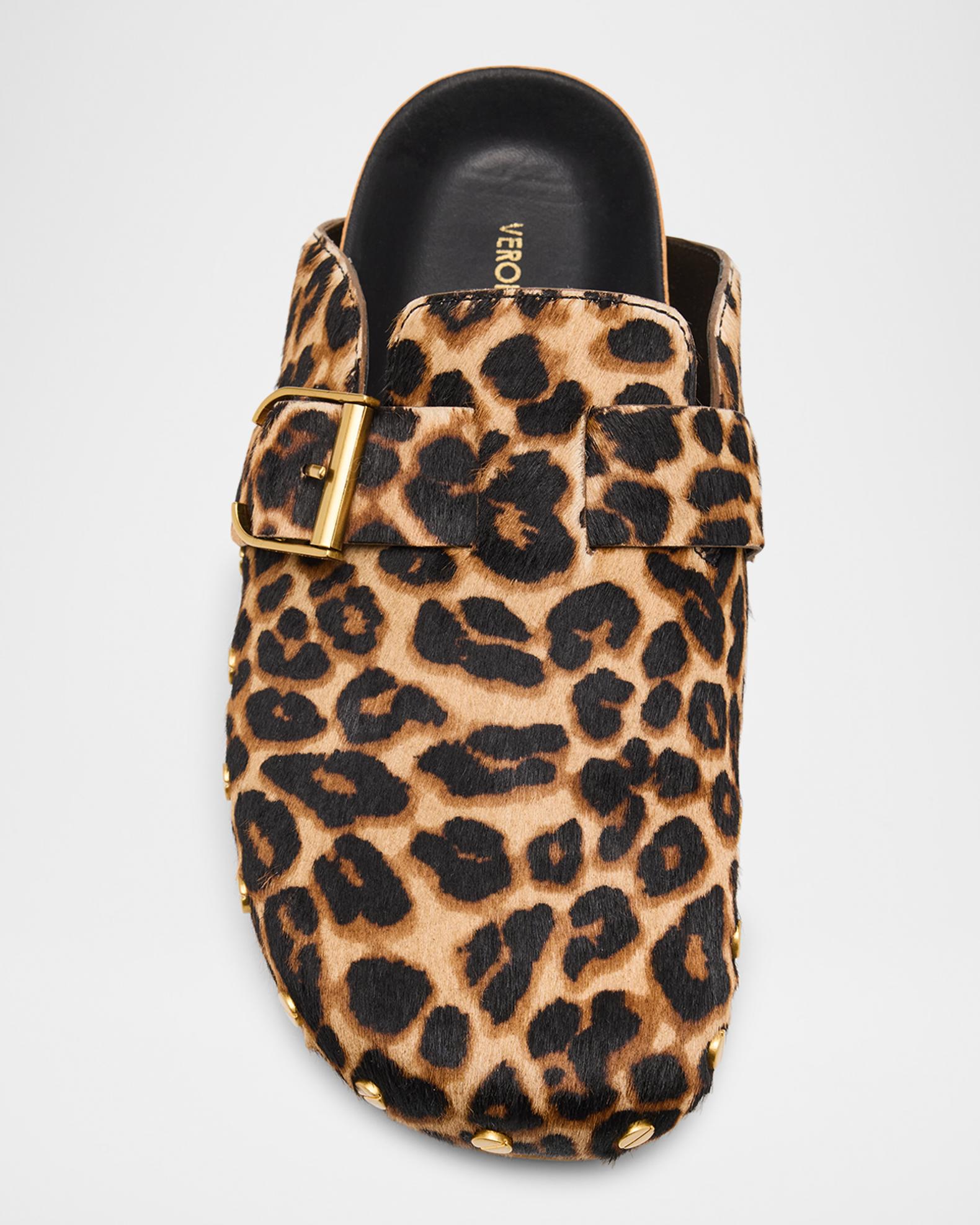 Veronica Beard Fern Leopard-Print Pony Hair Clogs | Neiman Marcus