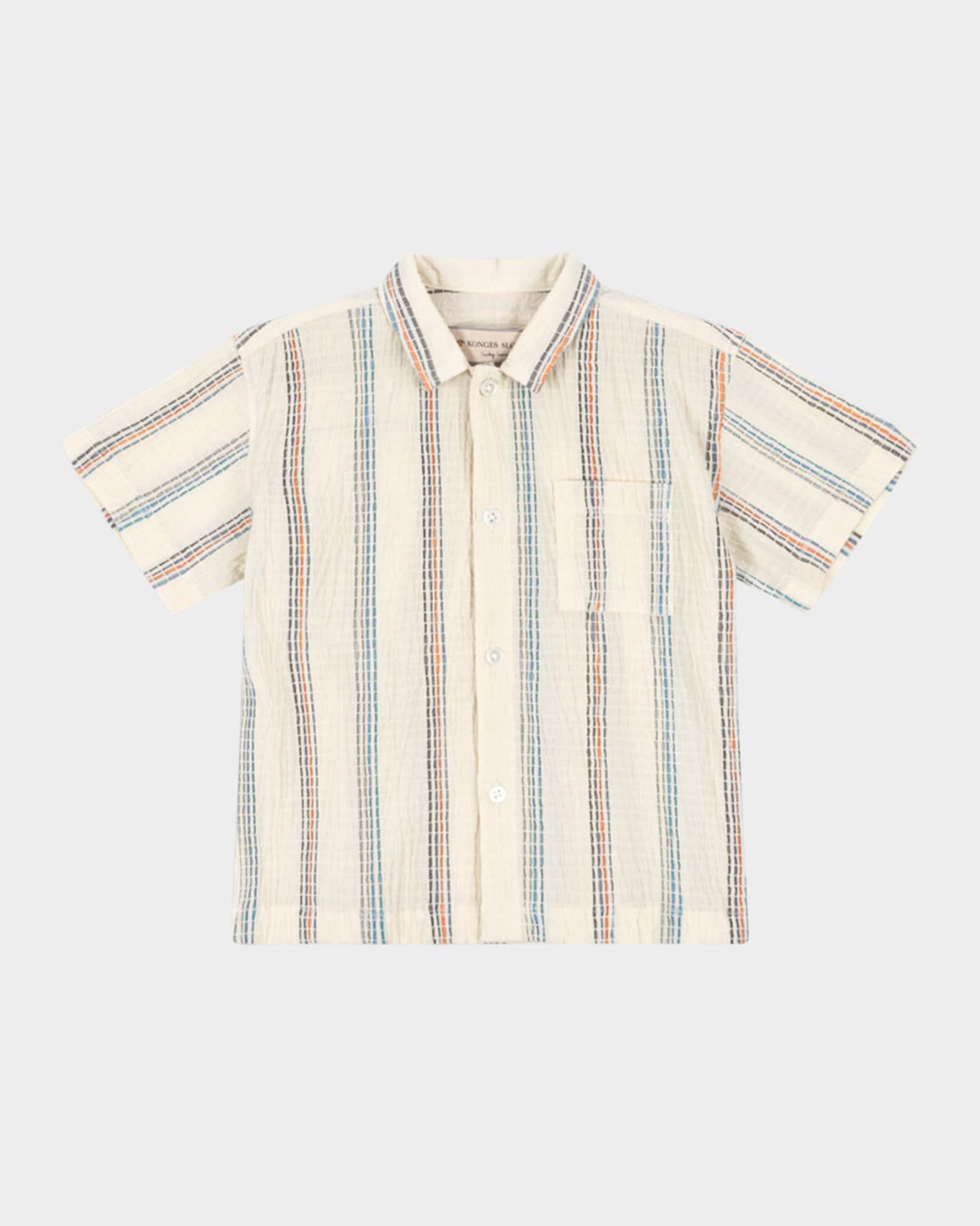 Boy's Vincent Short-Sleeve Striped Organic Cotton Shirt, Size 9M-6 0