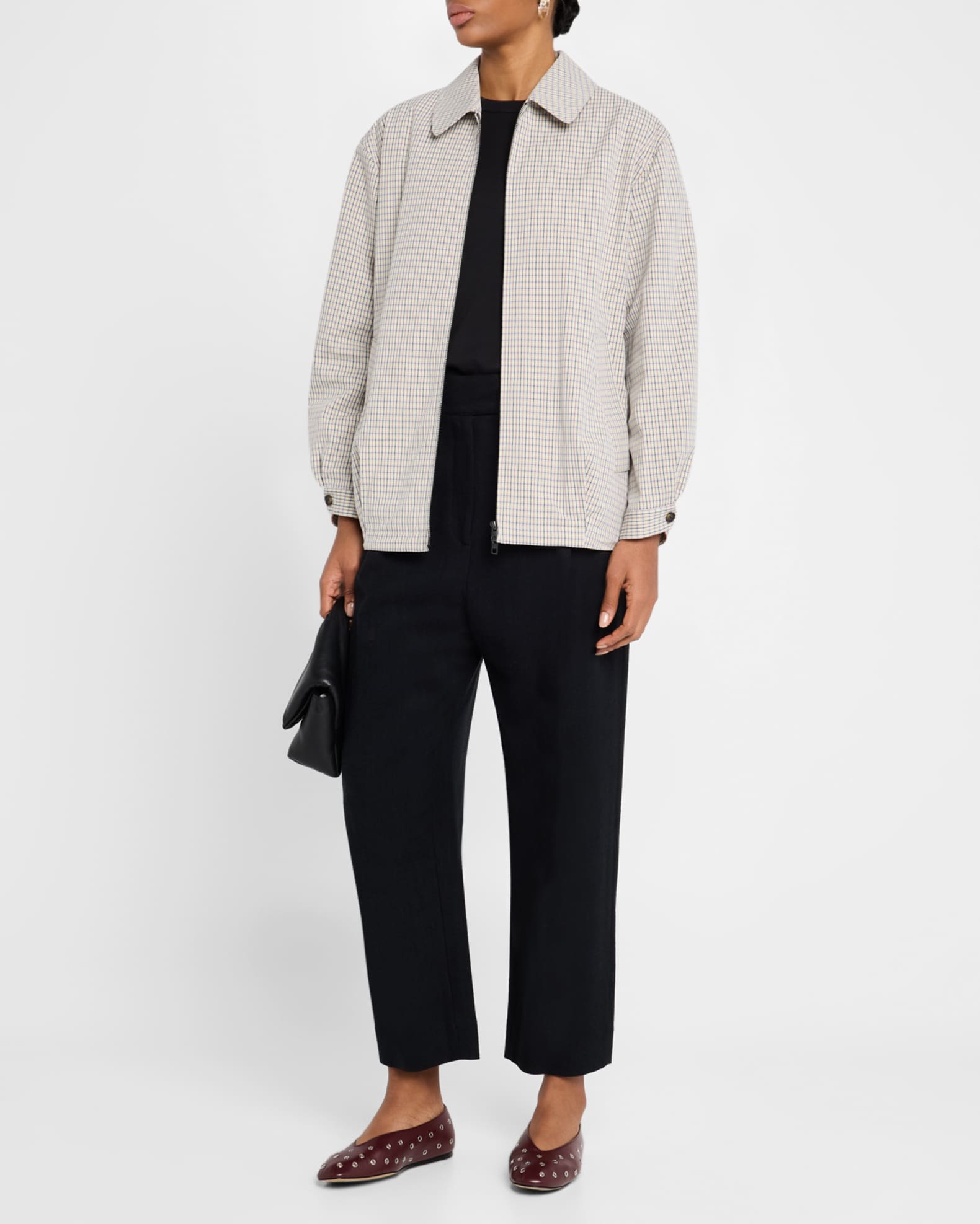 Vince Oversized Gardeners Check Bomber Jacket | Neiman Marcus