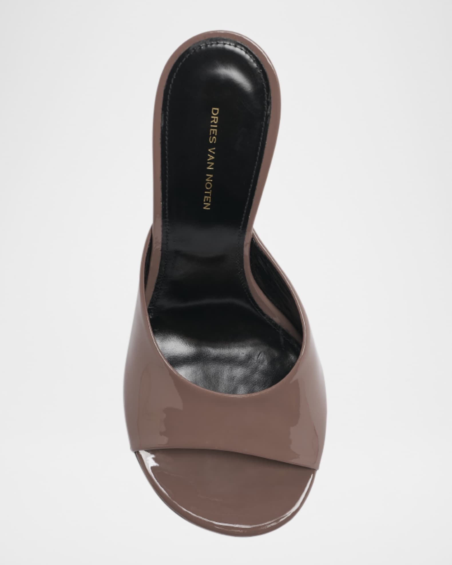 Dries Van Noten Shiny Leather Lucite-Wedge Mule Sandals