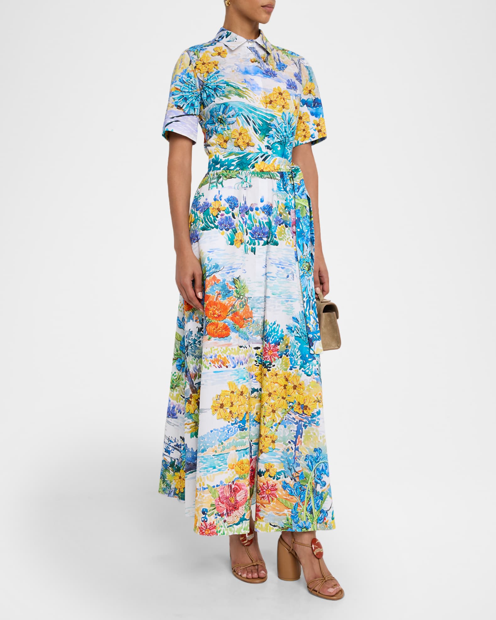 Como Printed Short-Sleeve Belted Midi Shirtdress 1