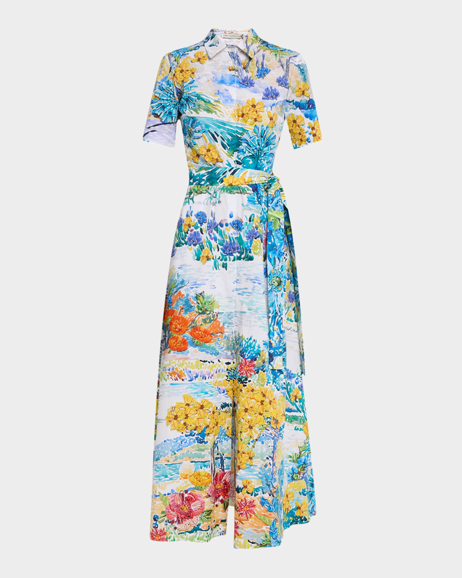 Como Printed Short-Sleeve Belted Midi Shirtdress 0