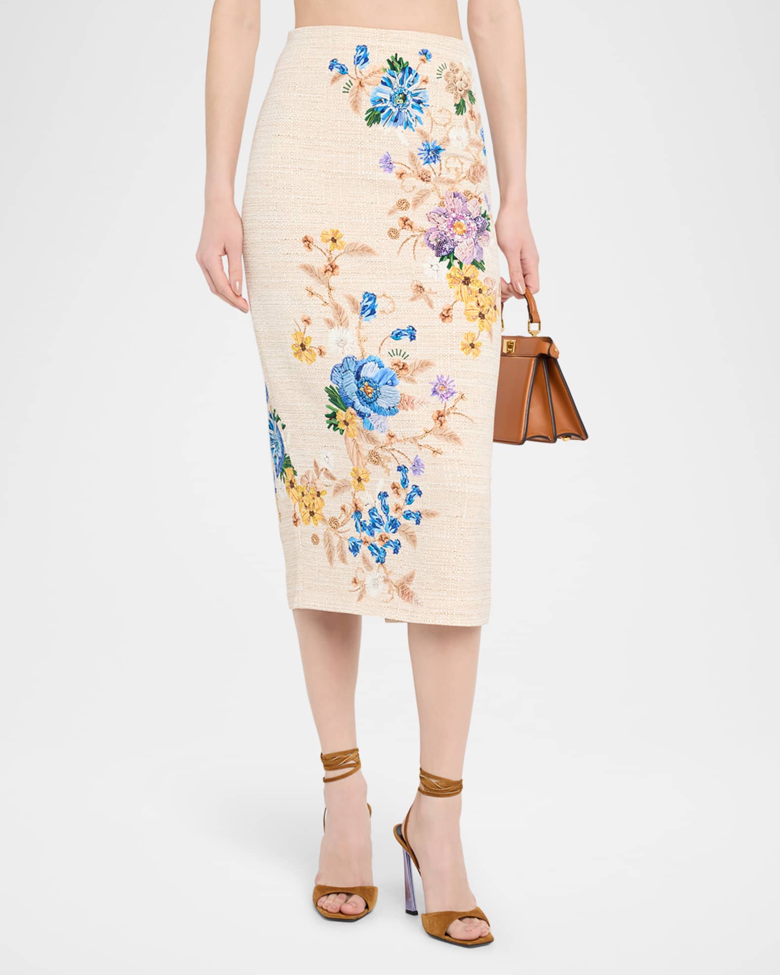 Mary Katrantzou Vargas Trompe L'oeil Raffia Print Midi Skirt